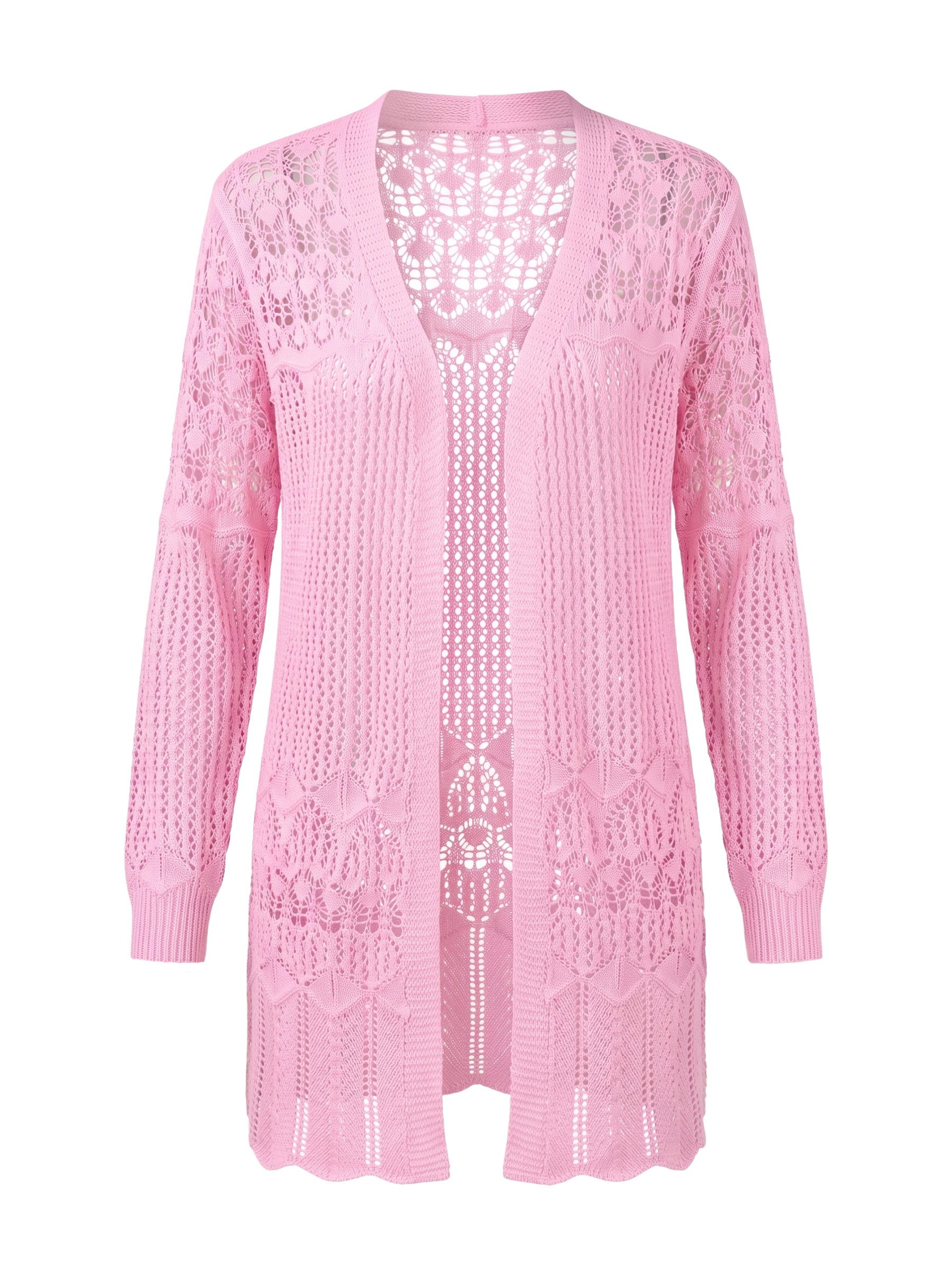 Elegant Love Strickjacke Damen Strandcardigan, Häkel-Strandjacke – Longcardigan in Ajourstrick Beach Kimono, Cover-Up – leichter Lochstrick Überwurf für den Sommer