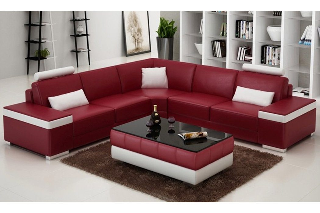 JVmoebel Ecksofa, Ledersofa Möbel L-Form Couch Wohnlandschaft Ecksofa Garnitur Design Rot