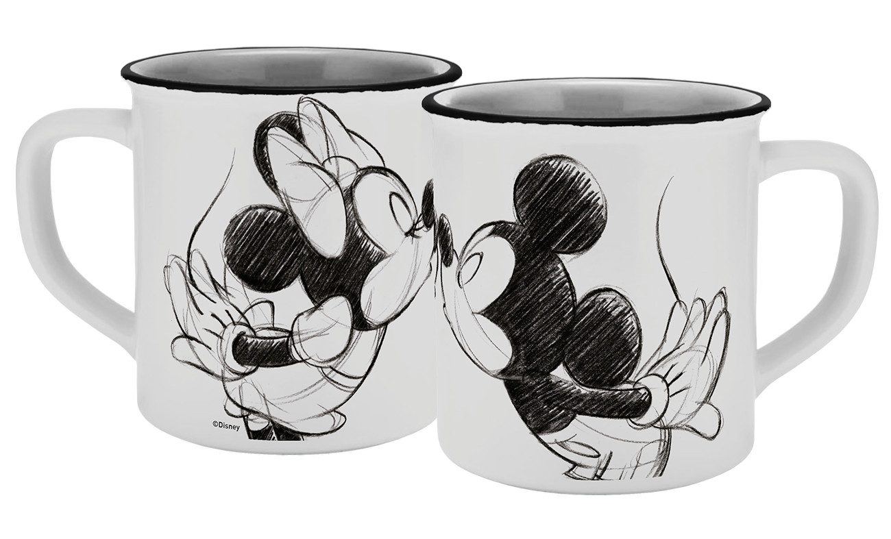 Geda Labels GmbH Tasse Mickey Kiss Sketch Emaille-Optik, 1-tlg., Keramik, Grau, 400ml, spülmaschinengeeignet