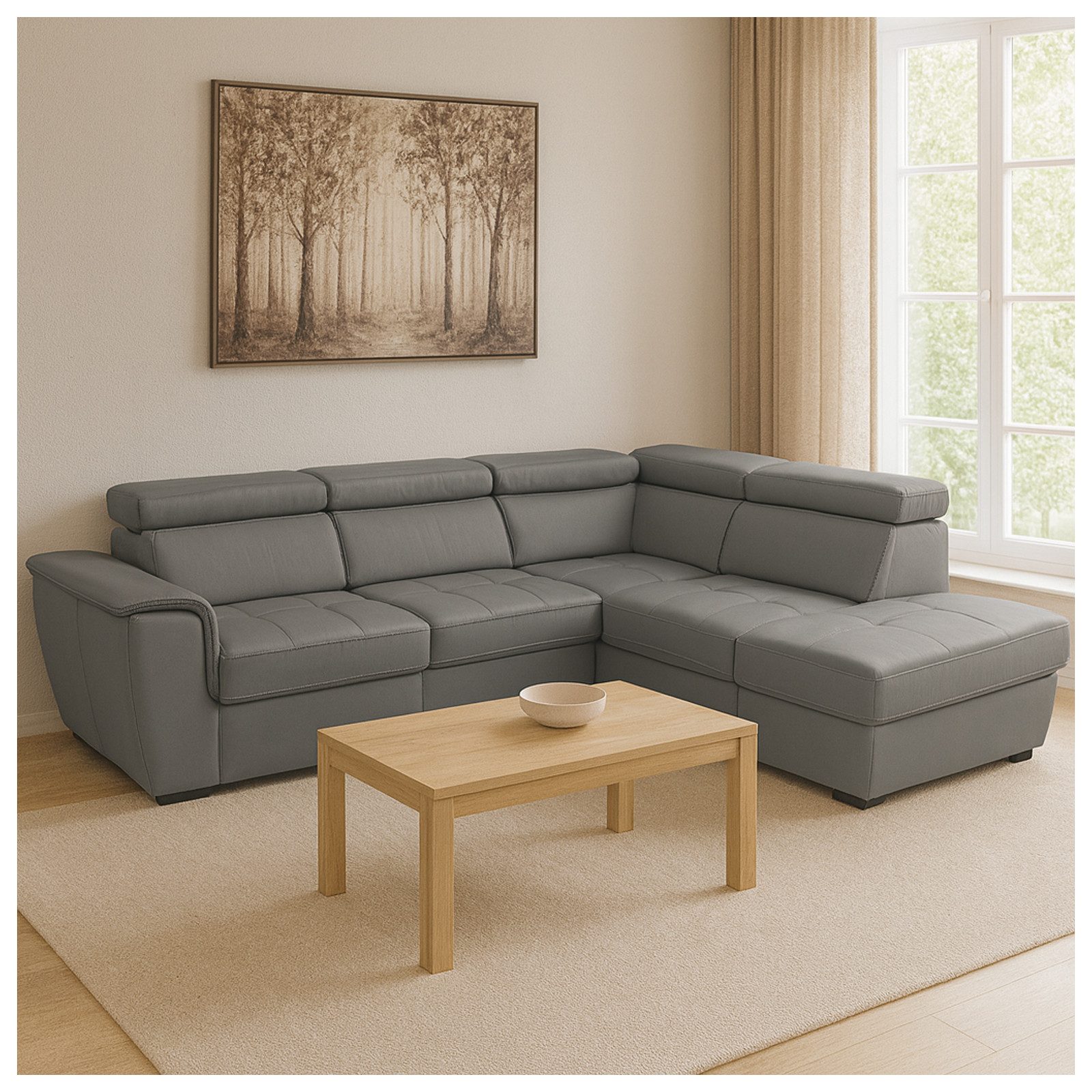 HTI-Living Polsterecke Couch Sandy mit Ottomane rechts Grau, Stück 1 Teile, Polsterecke mit Bettfunktion und Stauraum Sofa