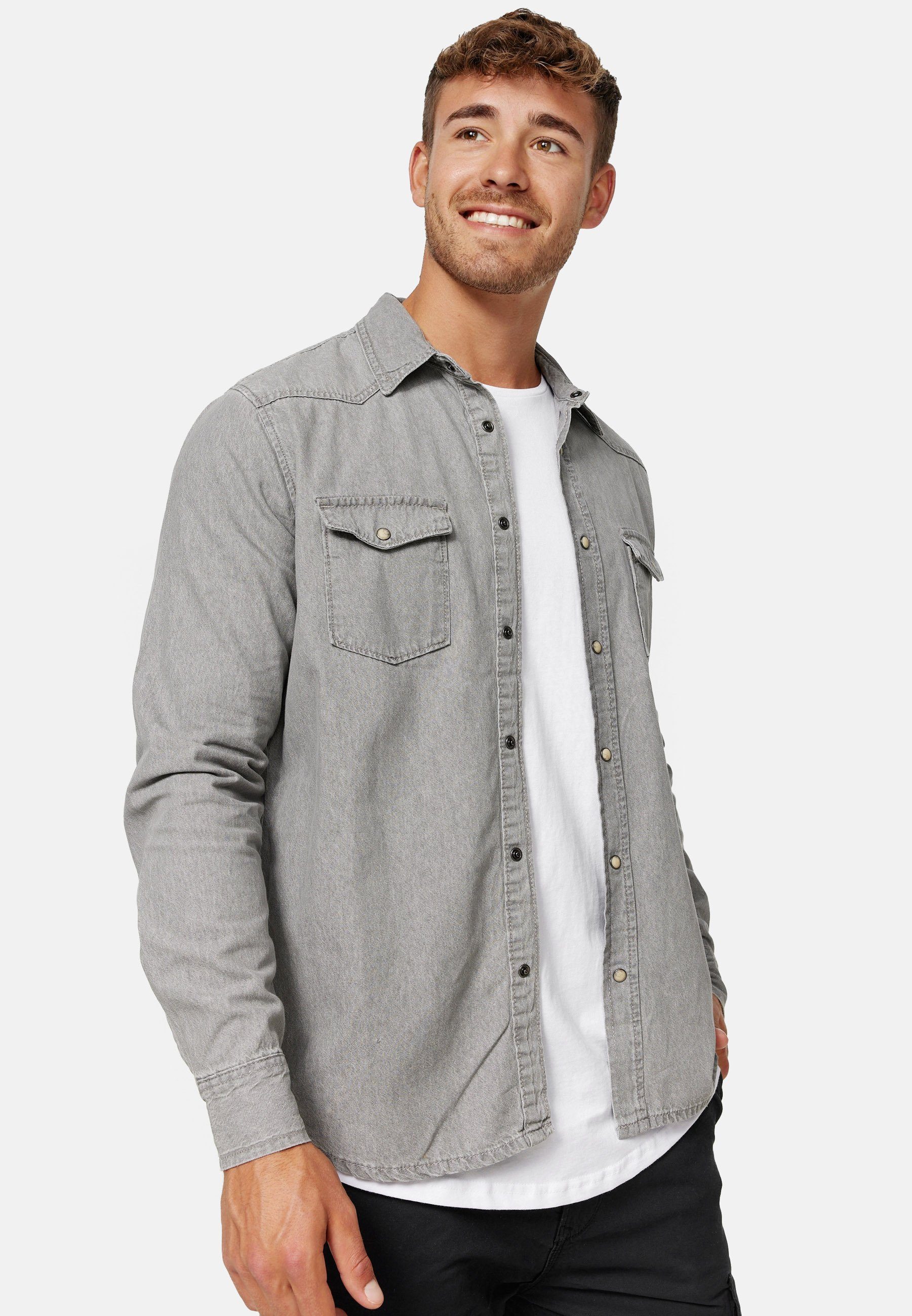 Indicode Langarmhemd Herren Mike Herrenhemd Langarm Jeanshemd mit 2 Brustta günstig online kaufen