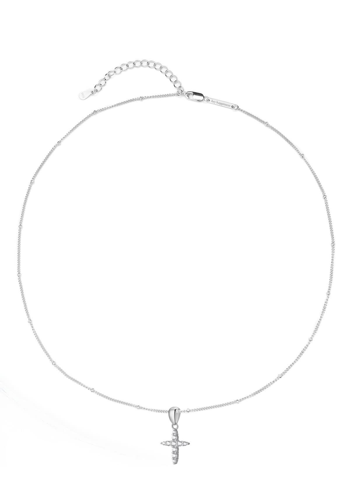 Hey Happiness Kreuzkette Silber 925 mit Zirkonia, 18K Vergoldet, Damen Silber Erbskette mit Kreuz Anhänger, Geschenk Idee