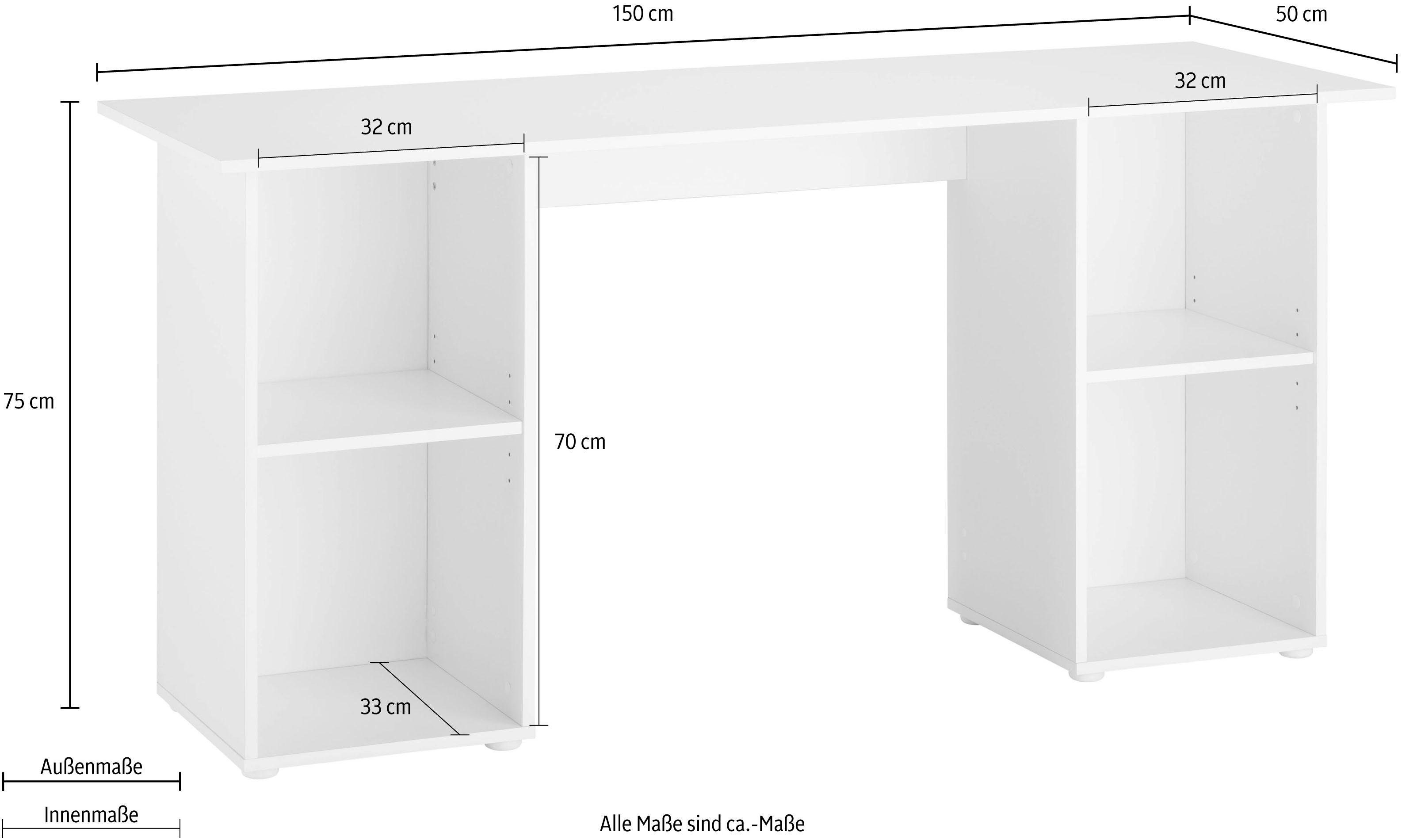 in Schreibtisch 150 Breite weiß Germany cm, Kai, Made matt mit matt weiß Regalschreibtisch | viel Stauraum, Möbel borchardt