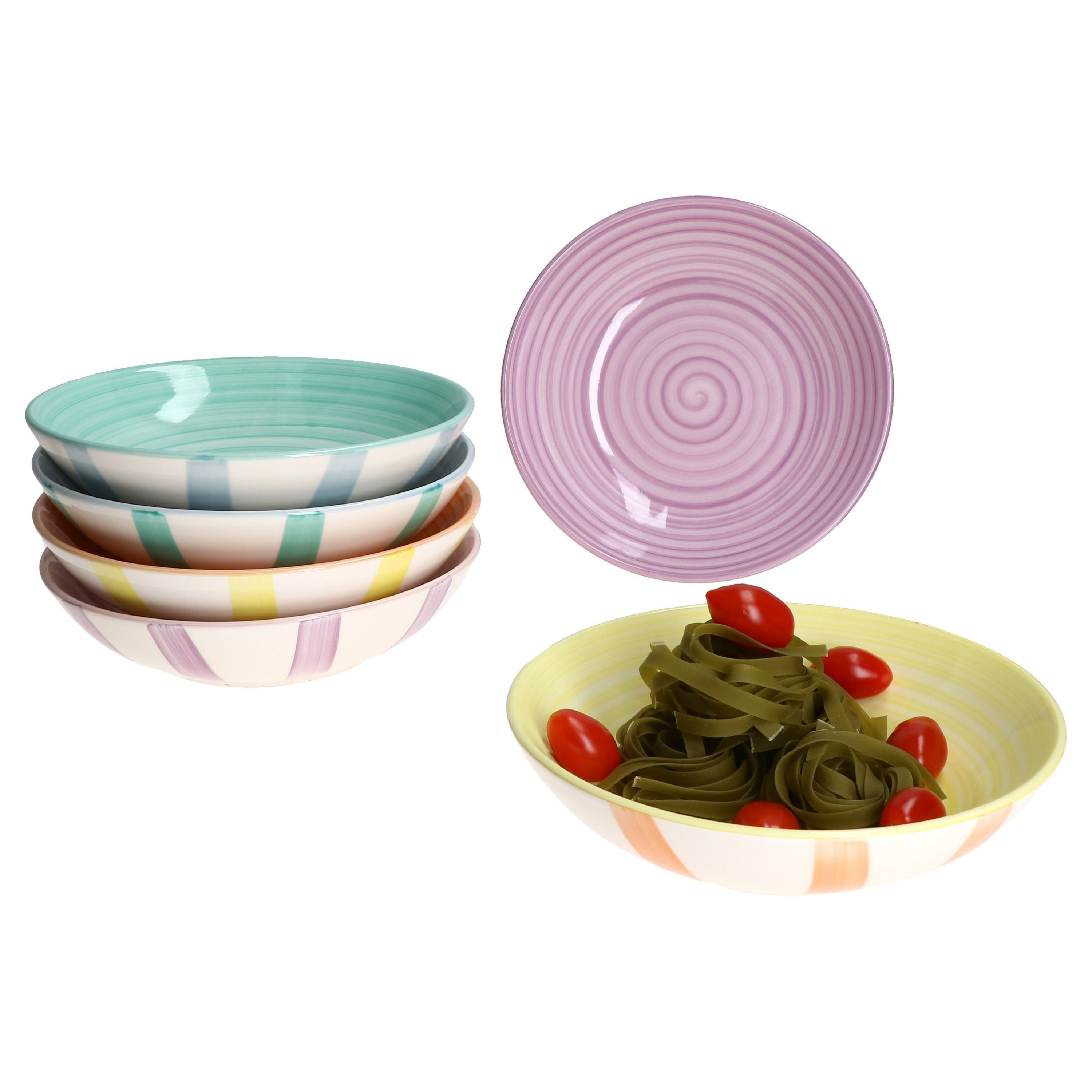 Suppenteller Beach Pastello Stripes 6er Set Suppenteller 600ml Steingut pastell