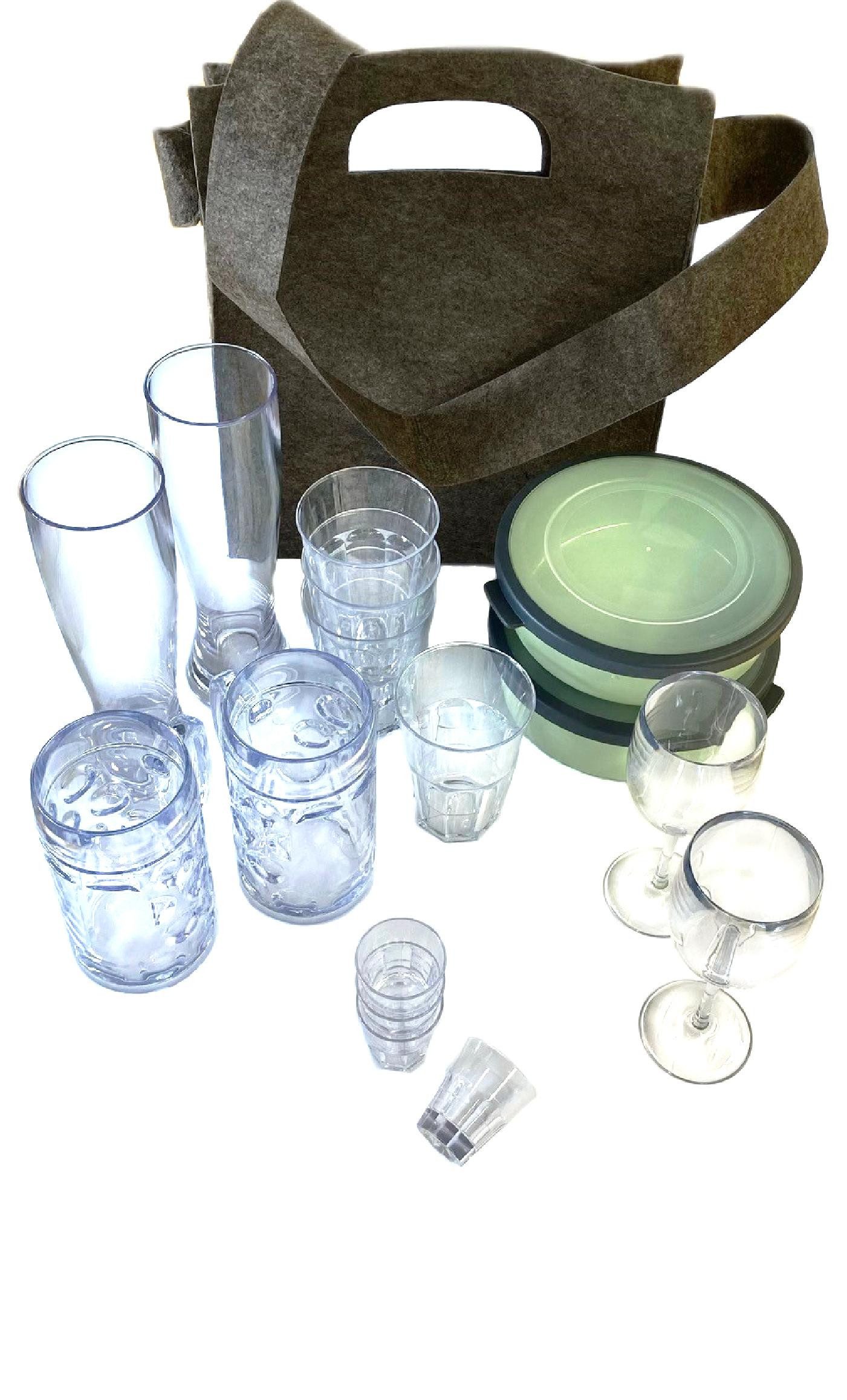 Becher Camping-Set aus hochwertigen Mehrwegbechern + Schalen (16-teilig)