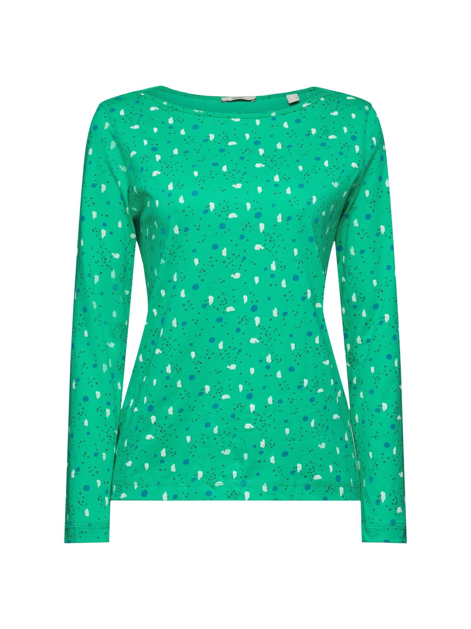 Esprit Langarmshirt Gemustertes Longsleeve mit U-Boot-Ausschnitt (1-tlg) LIGHT GREEN