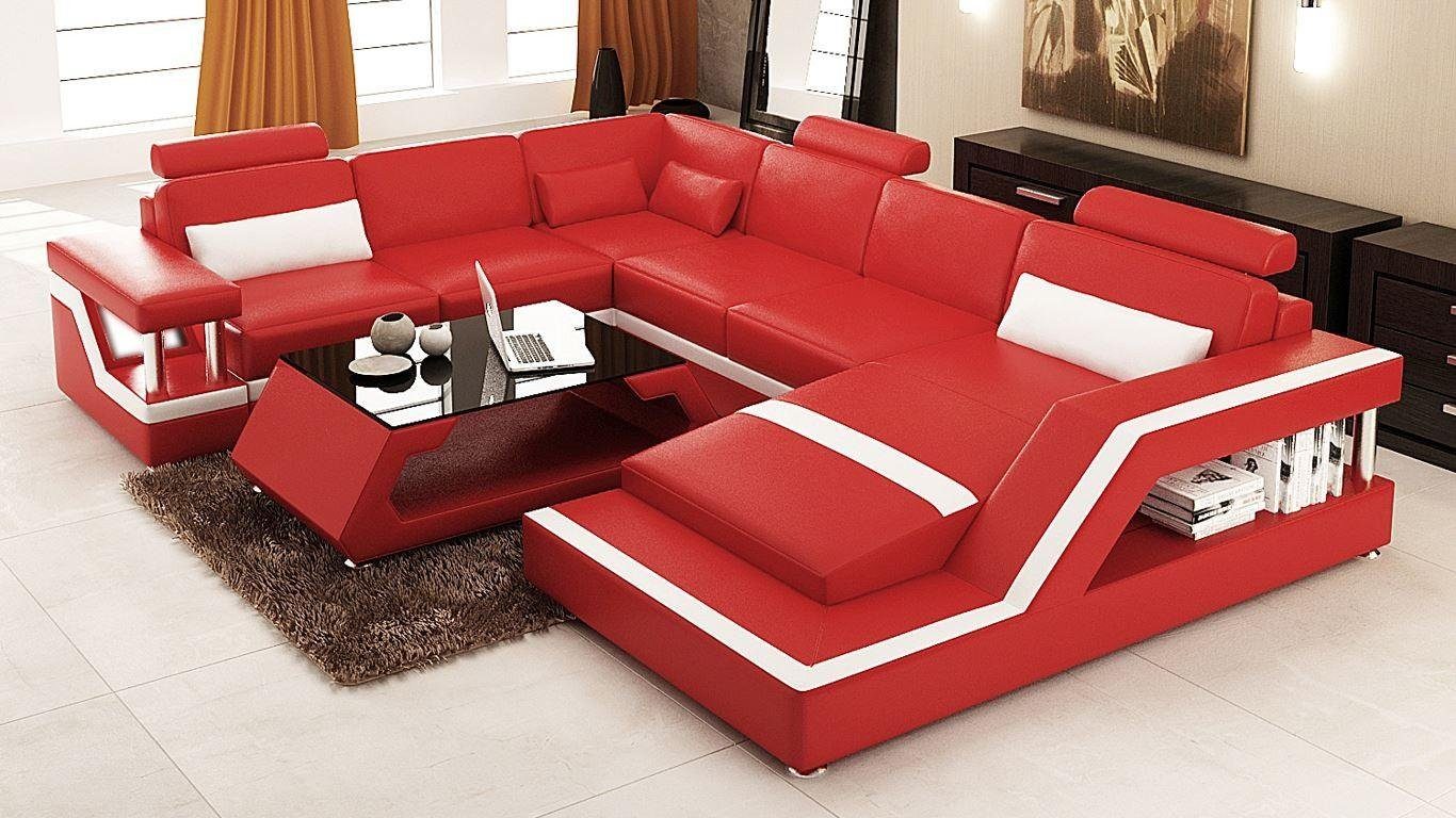 Sofa Form Couch Big Ecksofa, Ledersofa Rote XXL Ecksofa JVmoebel Wohnlandschaft U