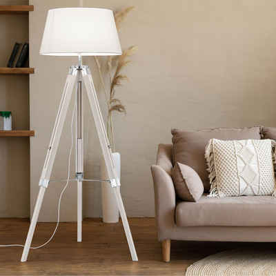 etc-shop Stehlampe, Leuchtmittel nicht inklusive, Stehleuchte Holzlampe Stativlampe Wohnzimmer weiß H 143 cm
