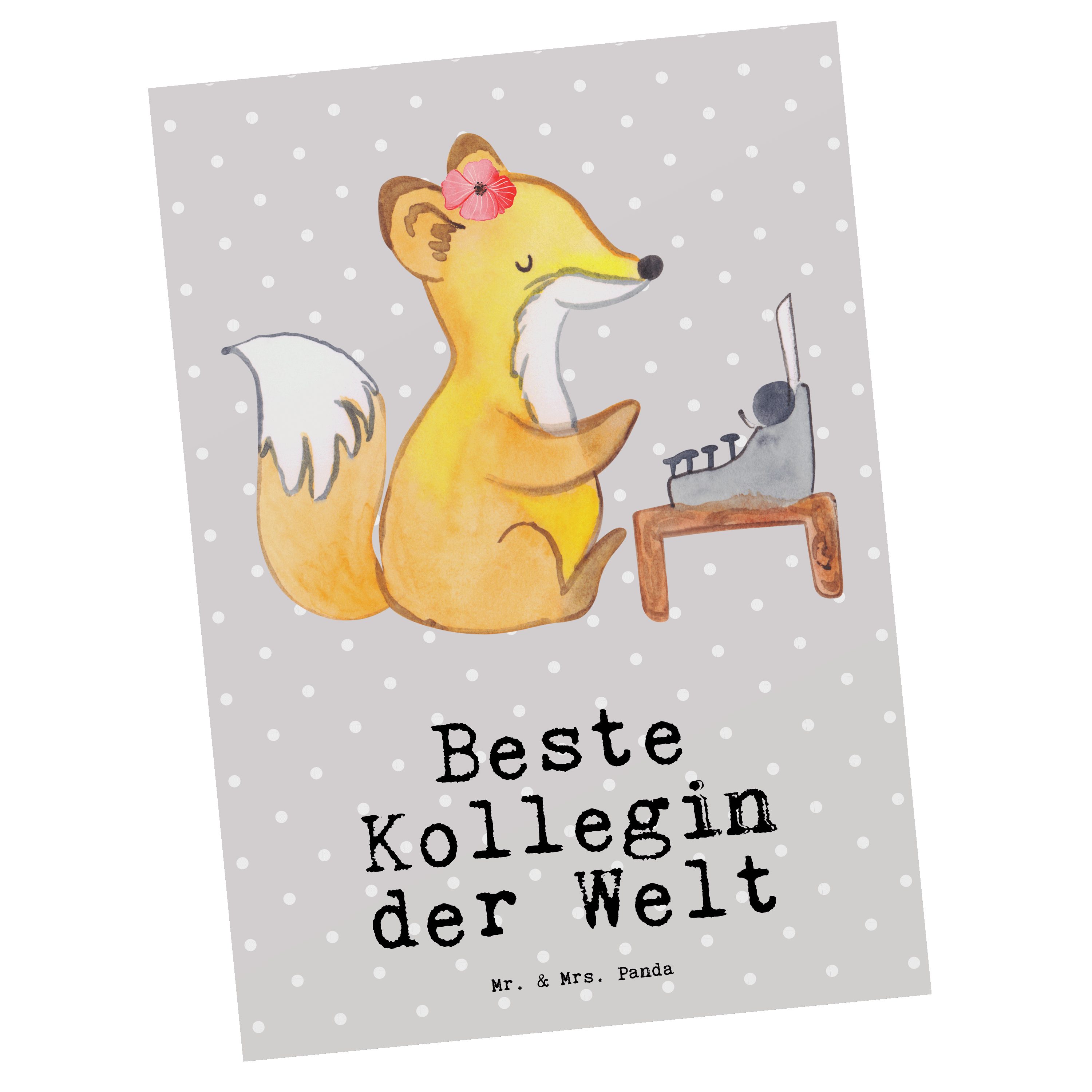 Mr. & Mrs. Panda Postkarte Fuchs Beste Kollegin der Welt - Grau Pastell - Geschenk, Grußkarte, f