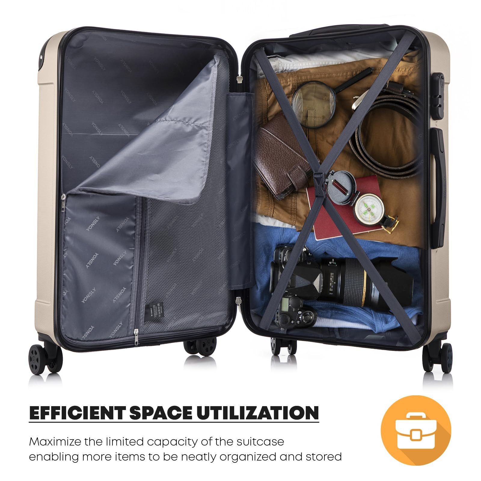 YONSLY Trolleyset Hartschalen-Reisekoffer Rollkoffer Trolley Gepäckset aus ABS, 4 Rollen, (Reiseset, 2 tlg., Größen L&XL), mit 360° Doppelrollen, Zahlenschloss und ergonomischem Gummigriff
