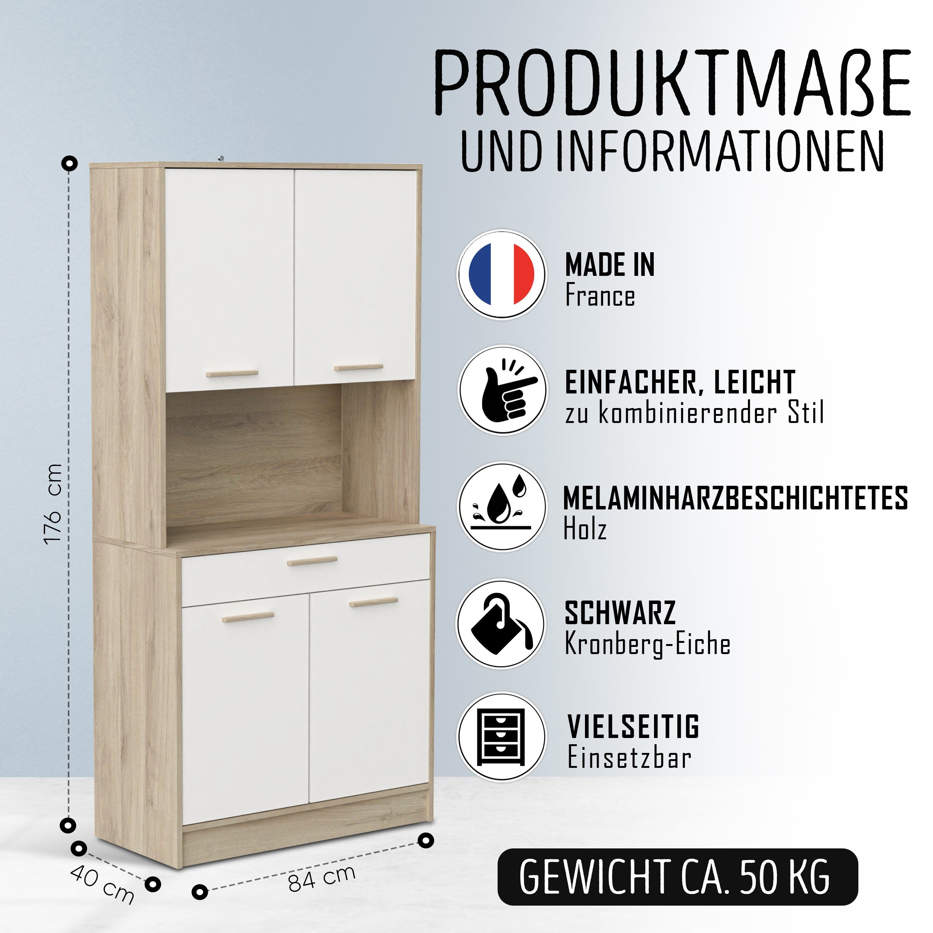 Küchenregal Eiche-schwarz Küchenregal 344 Weiß Küchenschrank Front Küchenmöbel Singleküche habeig