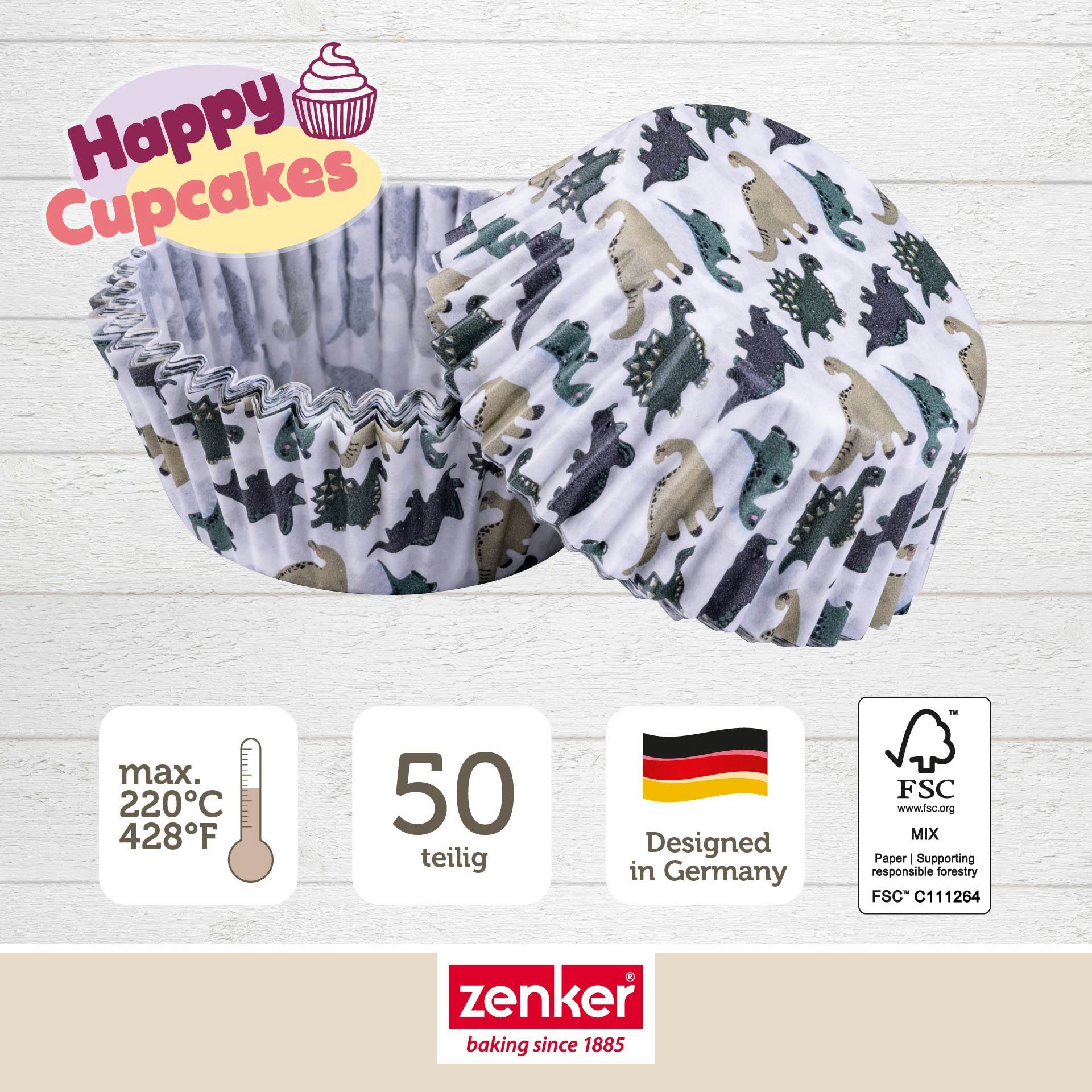 Zenker Muffinform Muffinförmchen Dino, Cupcake-Hüllen, Backzubehör, Party-Backformen