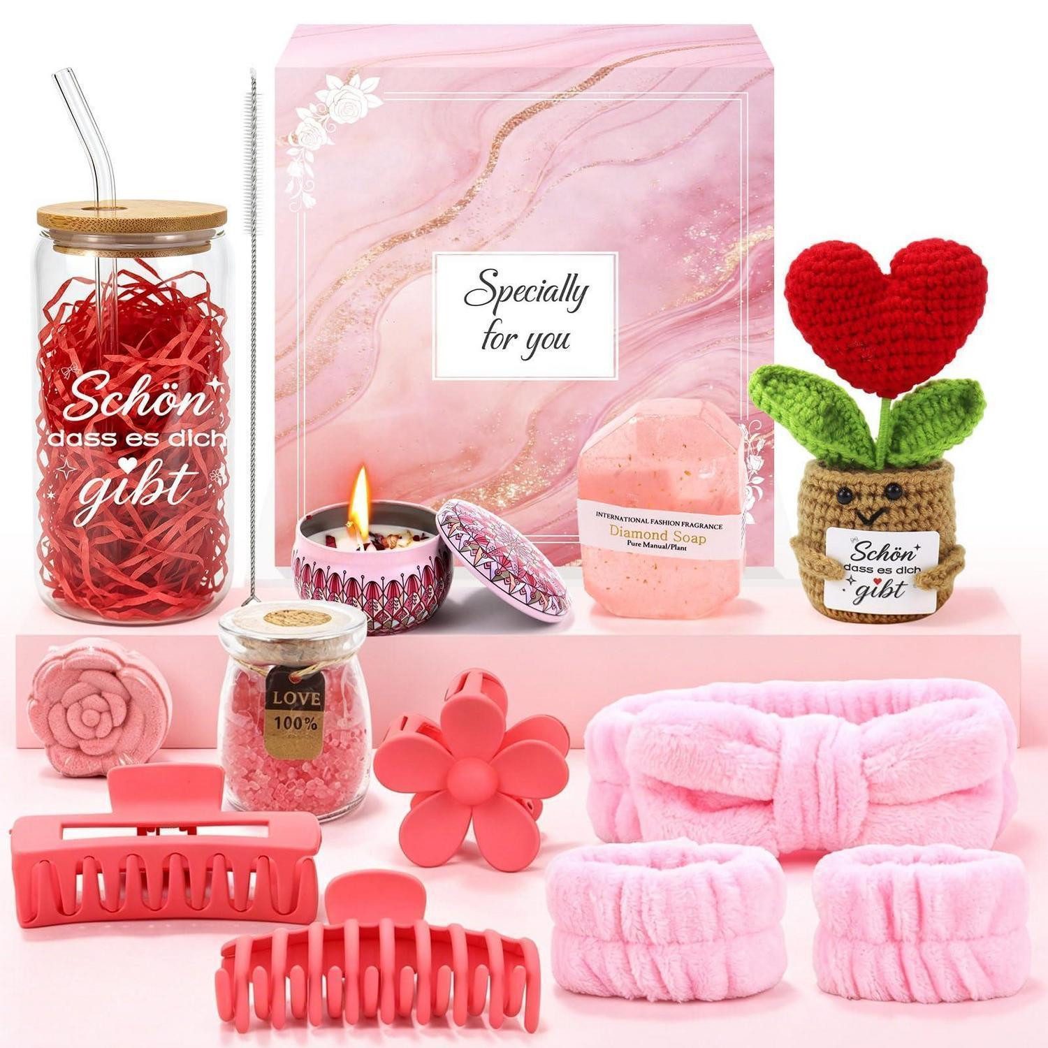 LuxusKollektion Geschenkbox Wellness Geschenkset Damen Rosa, 12 Teile, Herzlich Liebenswert