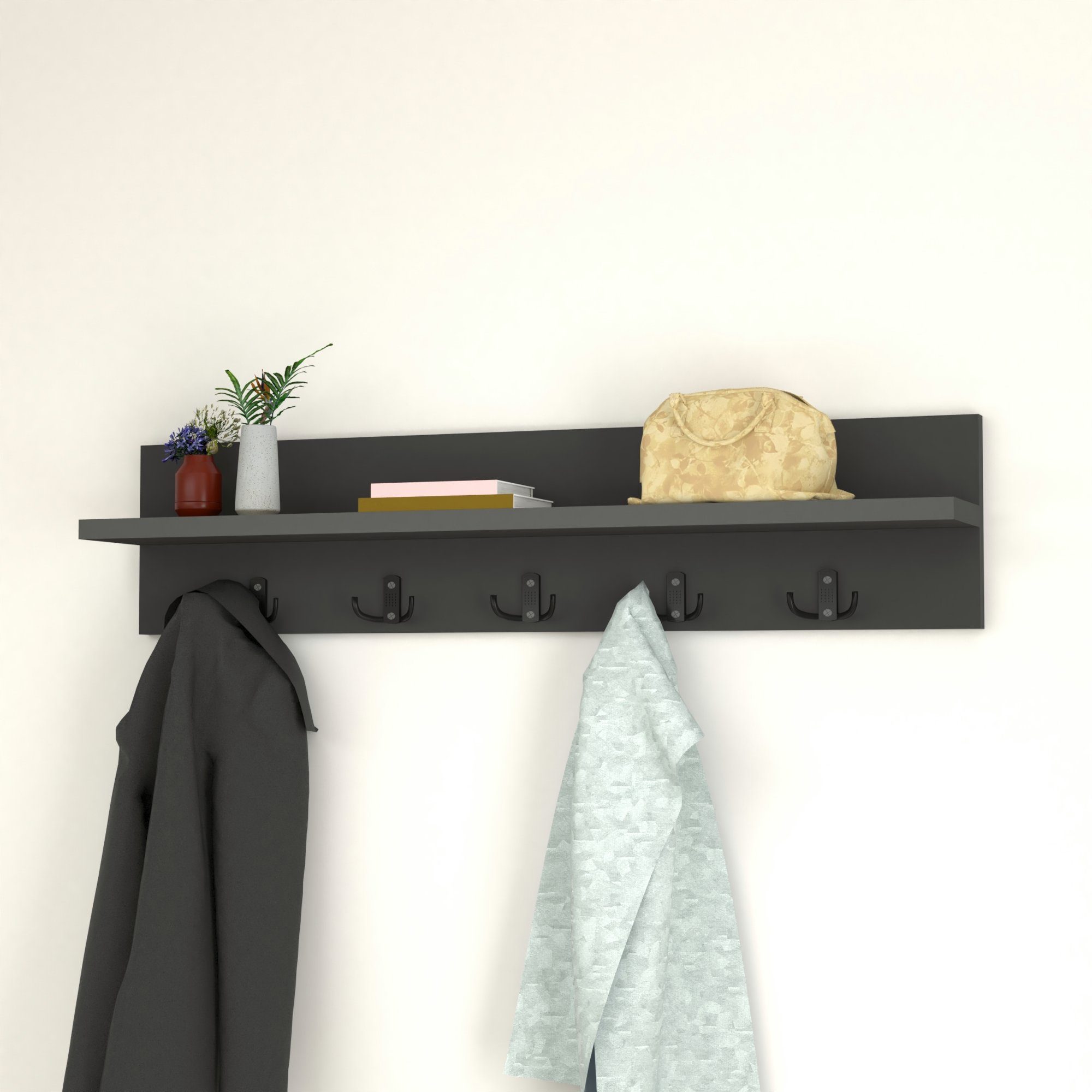 en.casa Wandgarderobe, »Hammarö« Flurgarderobe mit Ablage und 10 Kleiderhaken Anthrazit