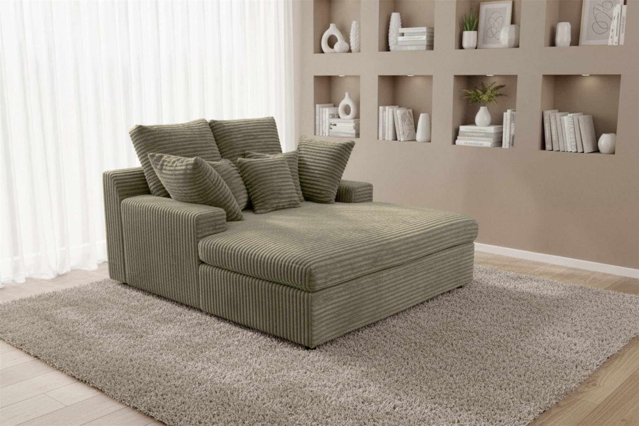 Fun Möbel Chaiselongue Chaiselongue Liege FUN LOREA in Stoff Tilia, inkl. Zierkissen und Rückenkissen, Rundumbezug