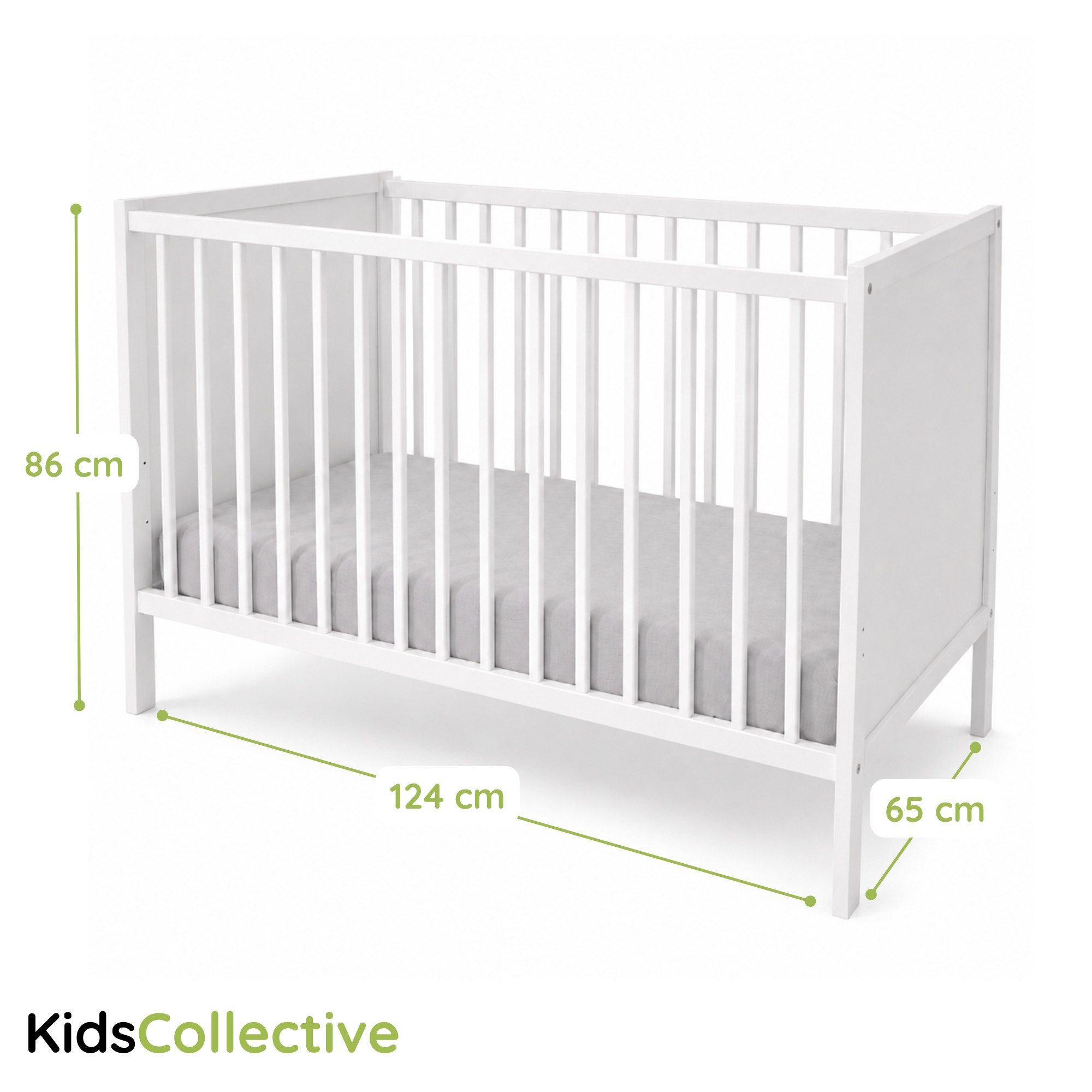 Kids Collective Babybett Kinderbett Gitterbett 60x120/70x140 cm modular & höhenverstellbar Holz, verschiedene Varianten wählbar, massives Holz, ab Geburt Weiß