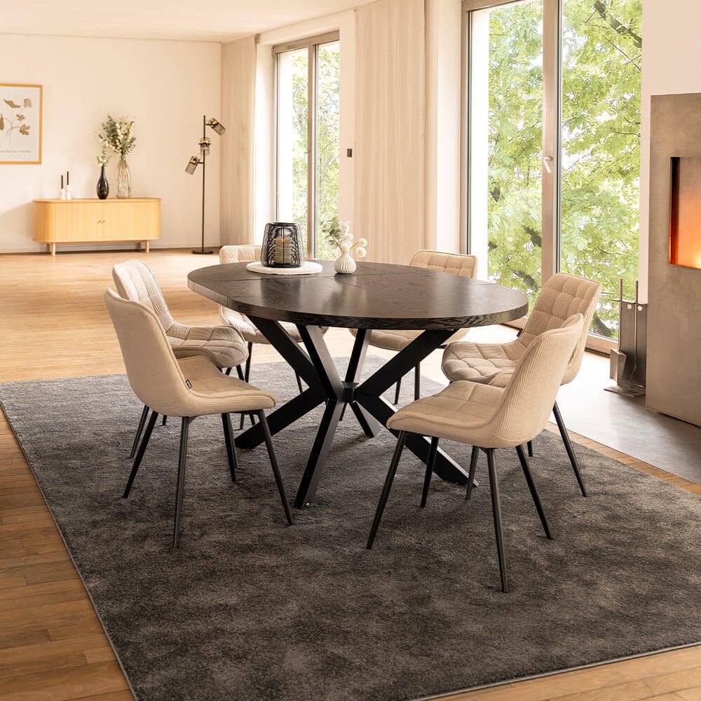 HOME DELUXE Esstisch Rund Ausziehbar AVENTURA inkl. Sternfuß - 120 x 120 cm (inkl. bodenschonendes Metallgestell), Esszimmertisch, Küchentisch, Holztisch