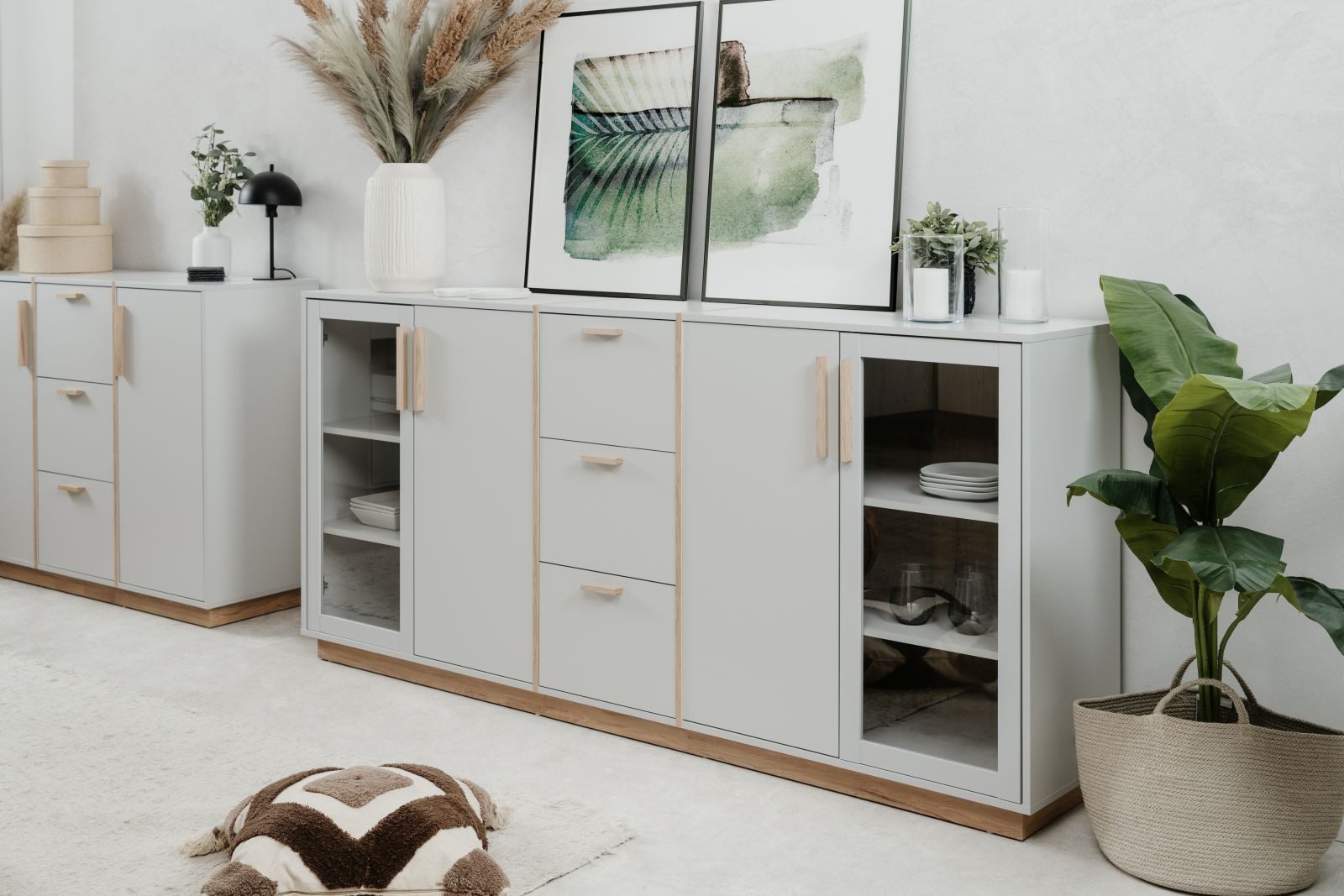 möbelvita Sideboard Sideboard Siena 51B in steingrau / Dekor Jackson Hickory
