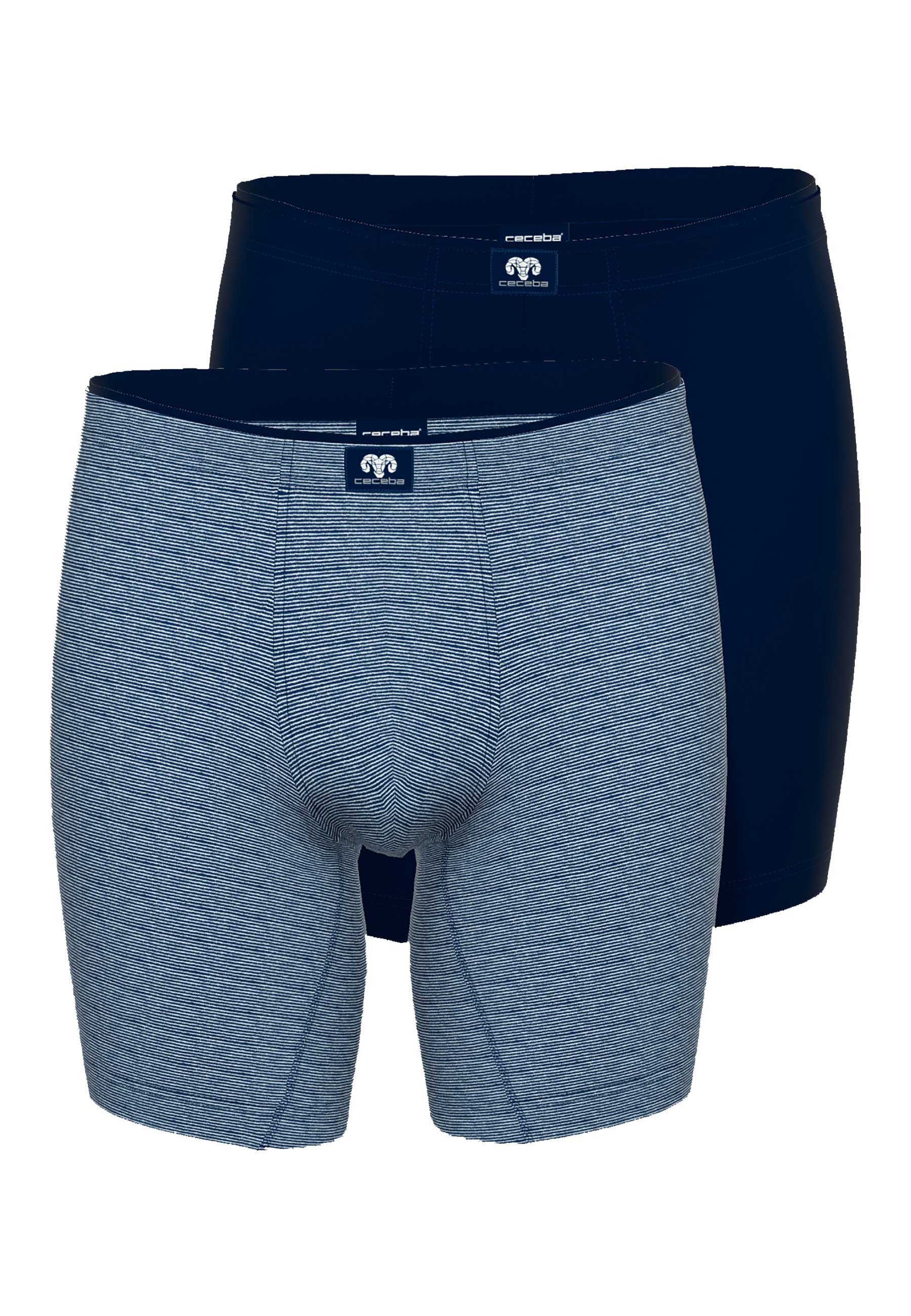 Boxershorts CECEBA Herren Long-Pants blau uni 2er Pack