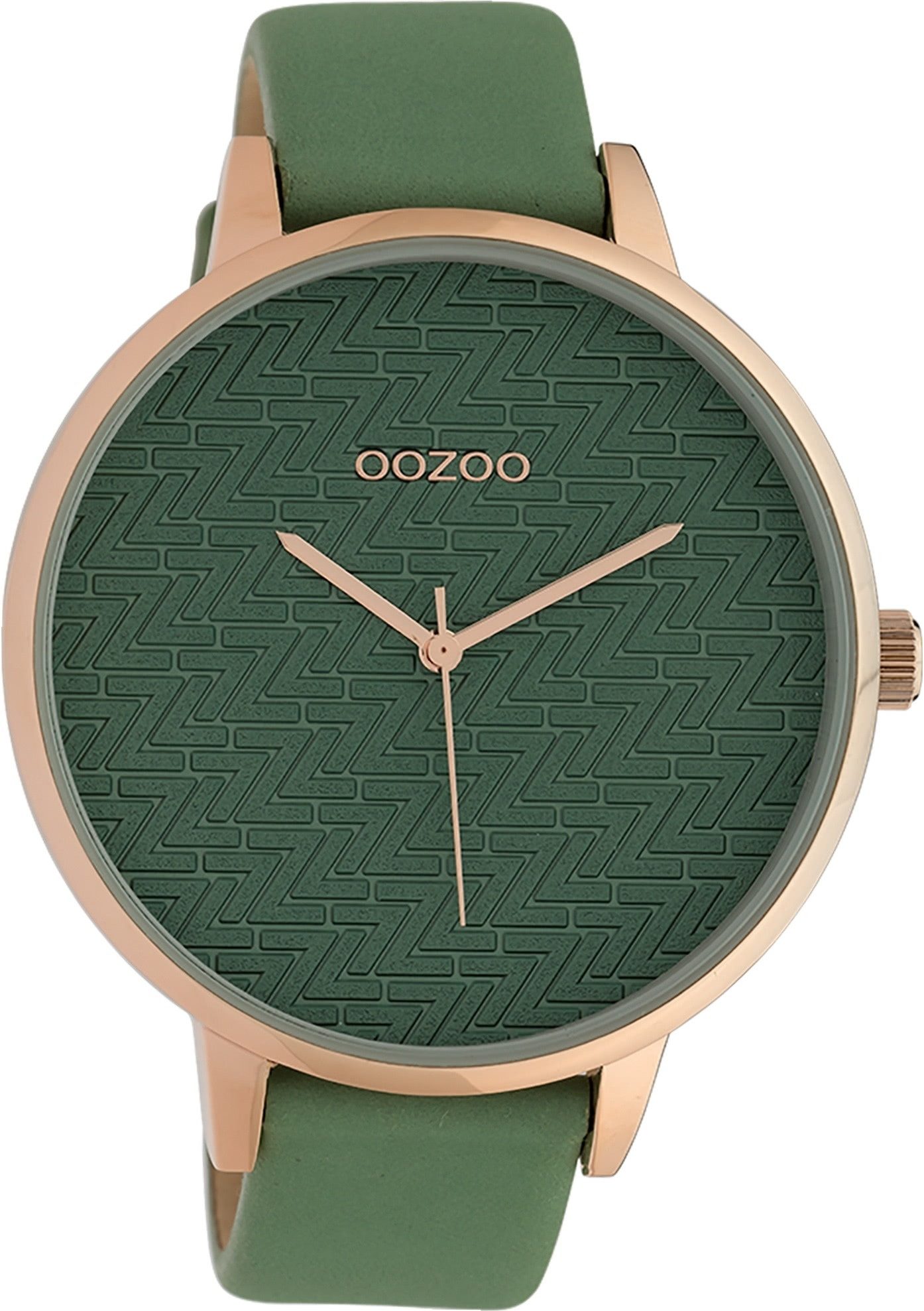 OOZOO Quarzuhr Oozoo Damen Armbanduhr Timepieces Analog, (Analoguhr), Damenuhr rund, extra groß (ca. 48mm), Lederarmband grün, Fashion