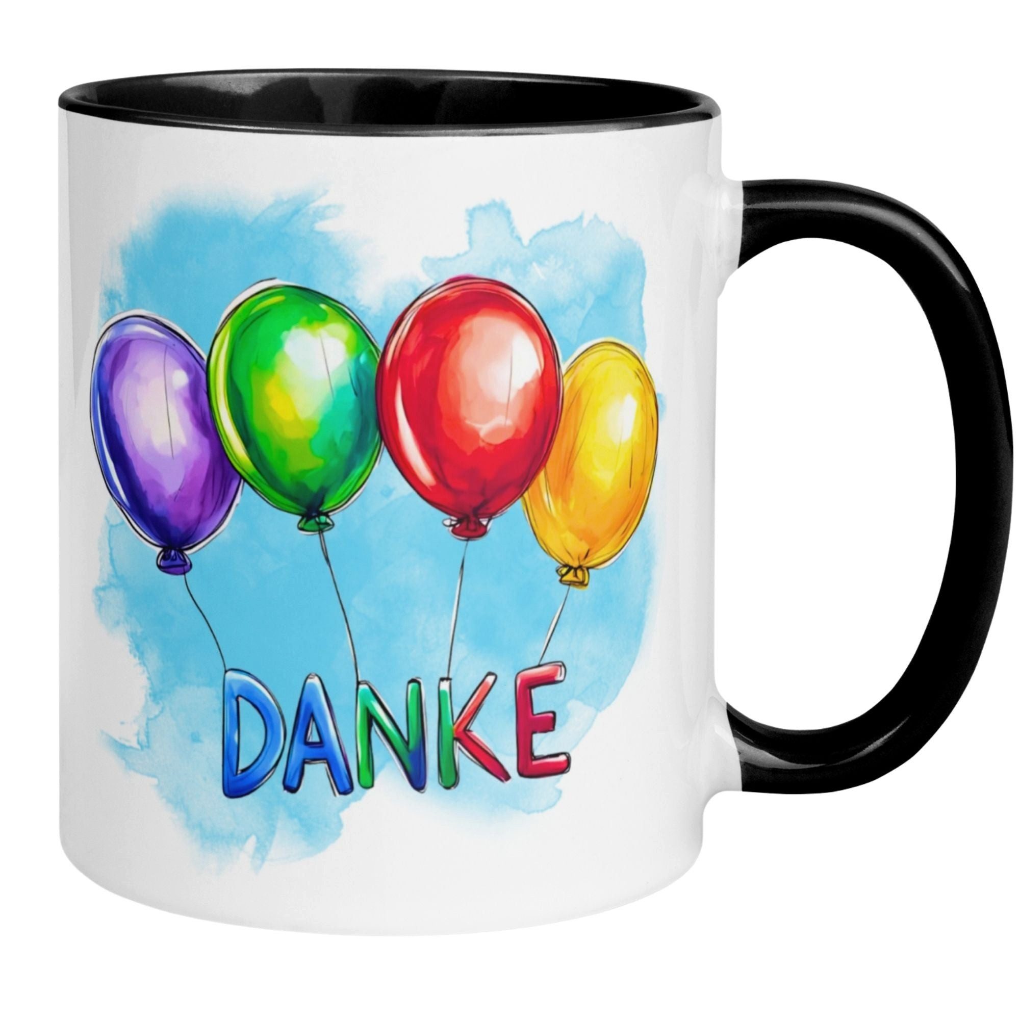 Momentals Tasse Danke – „Danke mit bunten Ballons“ – Dankeschön Geschenke, Gratis Versand · Links-&Rechtshänder · Spülmaschinenfest