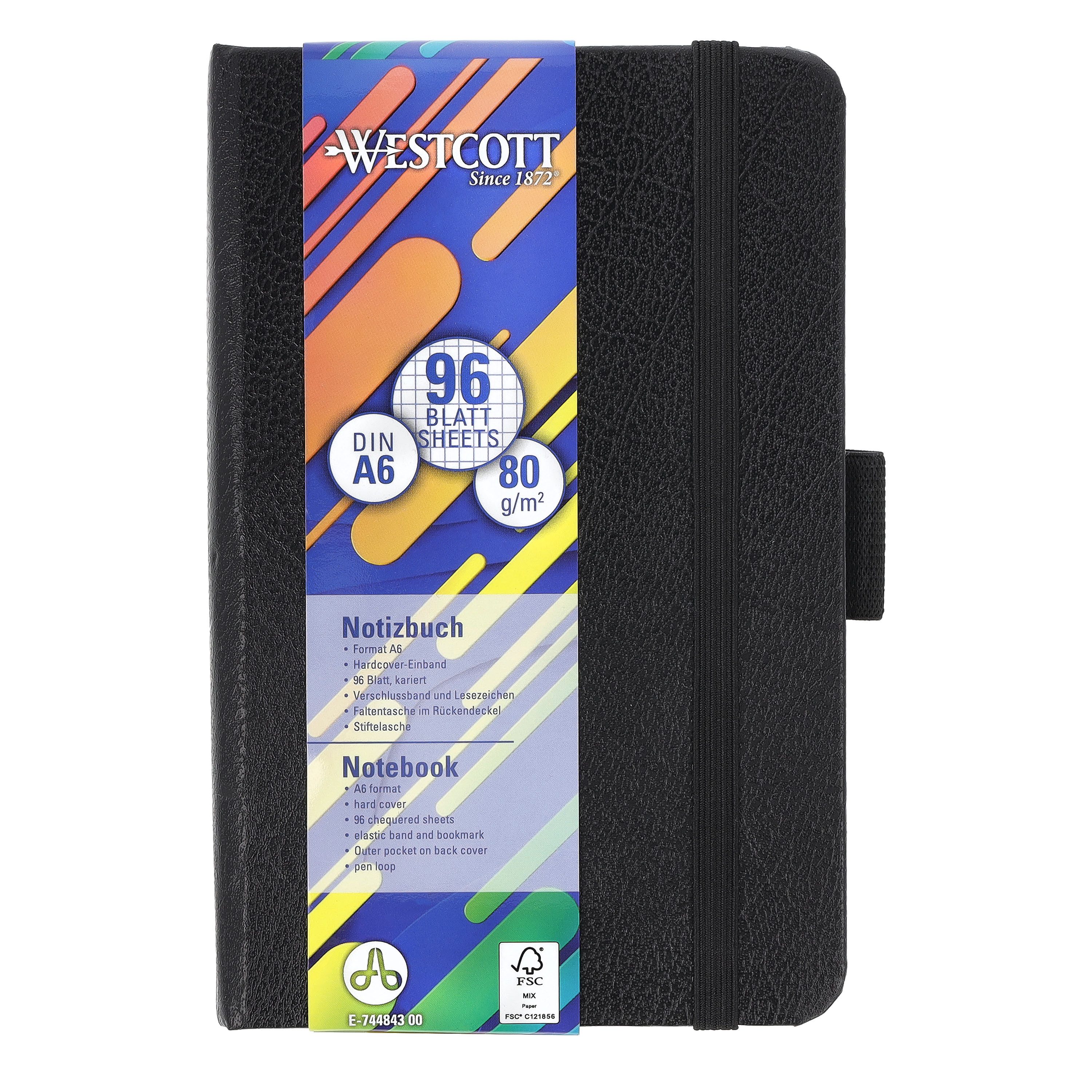 Notizbuch DIN A6 kariert, 192 Seiten im Hardcover, 80 g/m² FSC Mix-Papier