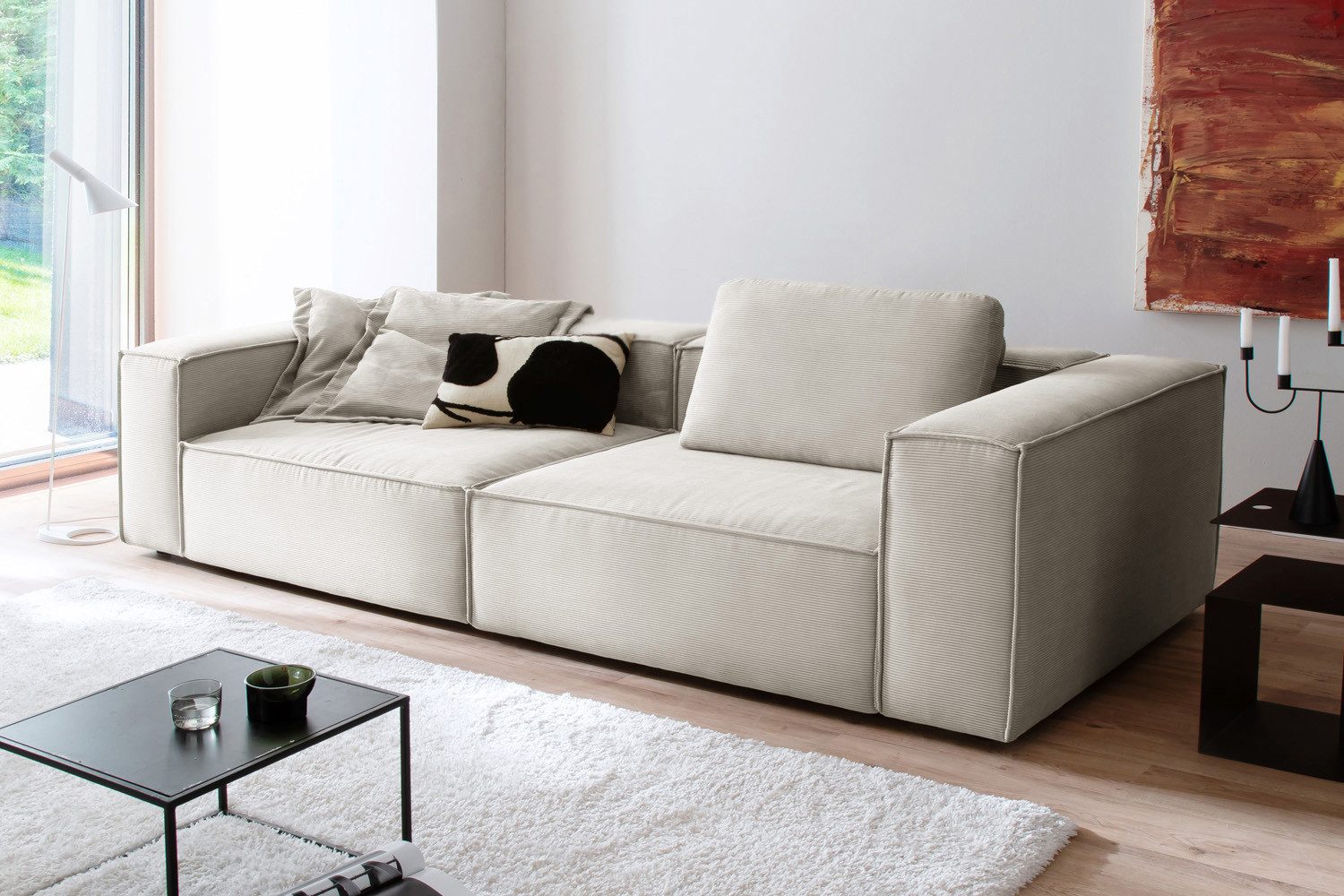 KAWOLA Sofa CARMO, Sofa Couch Feincord verschiedene Farben 306x118 cm