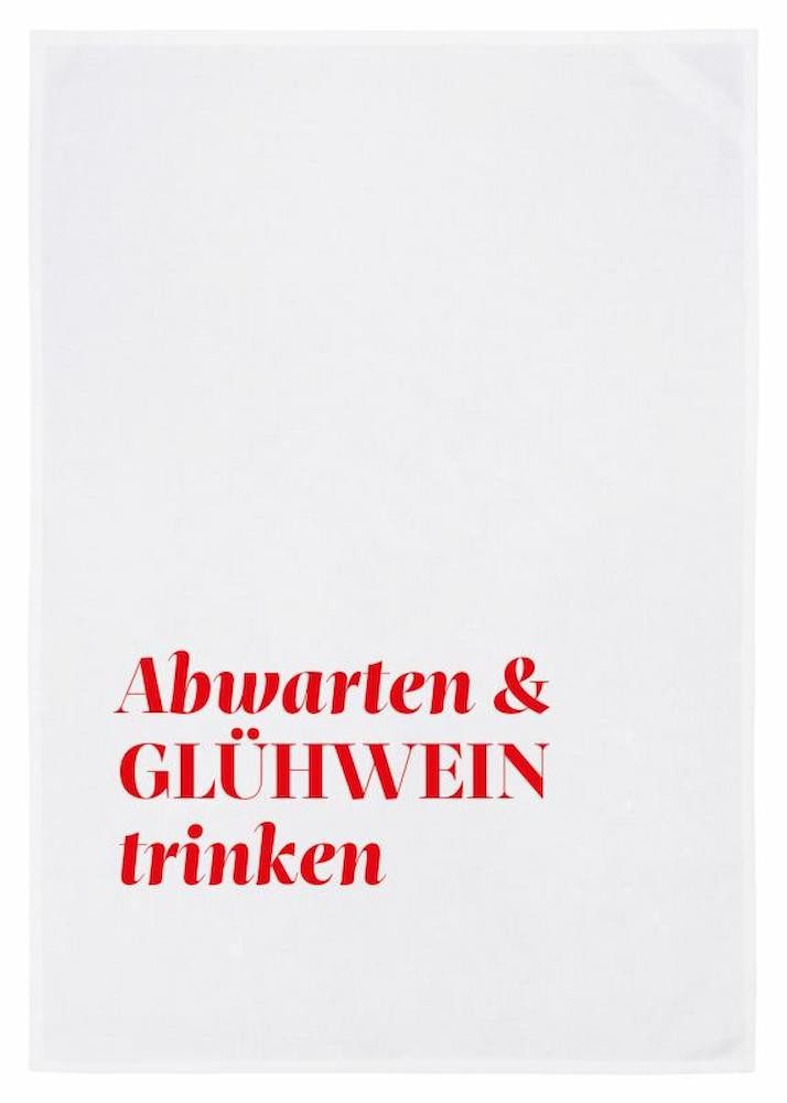 17;30 Hamburg Geschirrtuch Abwarten und Glühwein trinken, rot, (1-tlg), 50x70cm, Siebdruck