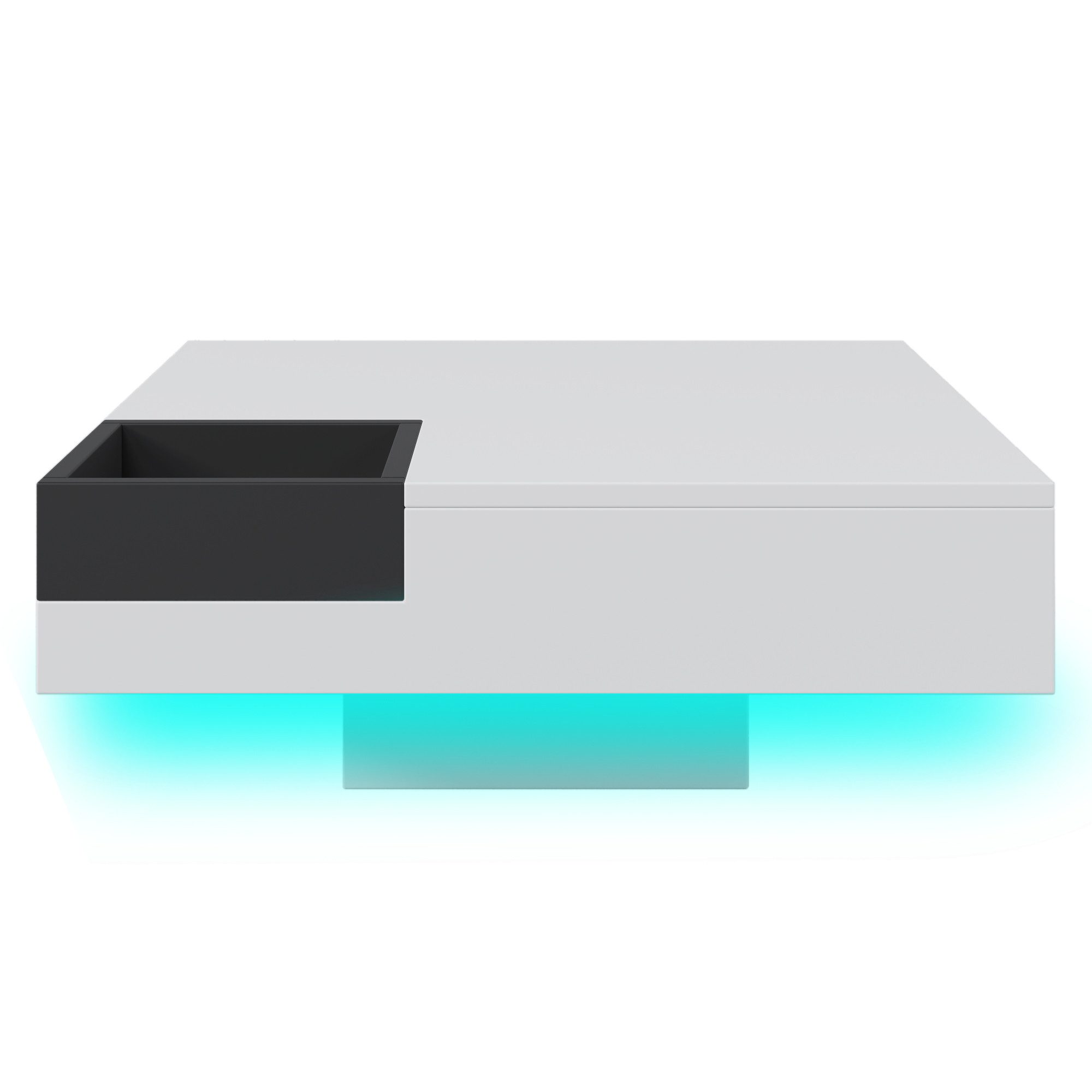 KLAM HOME Couchtisch Moderner Kompakter Sofa-Beistelltisch Kaffetisch Wohnzimmertisch (Hochglanz-Couchtisch Mit LED-Lichteffekt abnehmbarer Aufbewahrungsbox), 72*72*30 cm