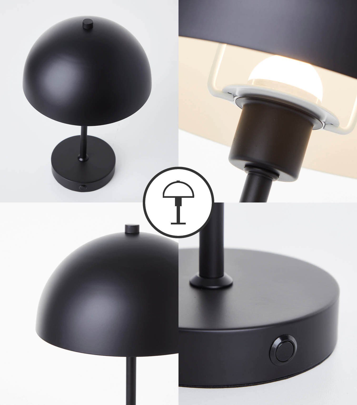 Leuchtturm, mit LED-Lampe kabellos, Der Akku vintage Warmweiß, Tischlampe aufladbar, Tischleuchte dimmbare mokebo Schwarz