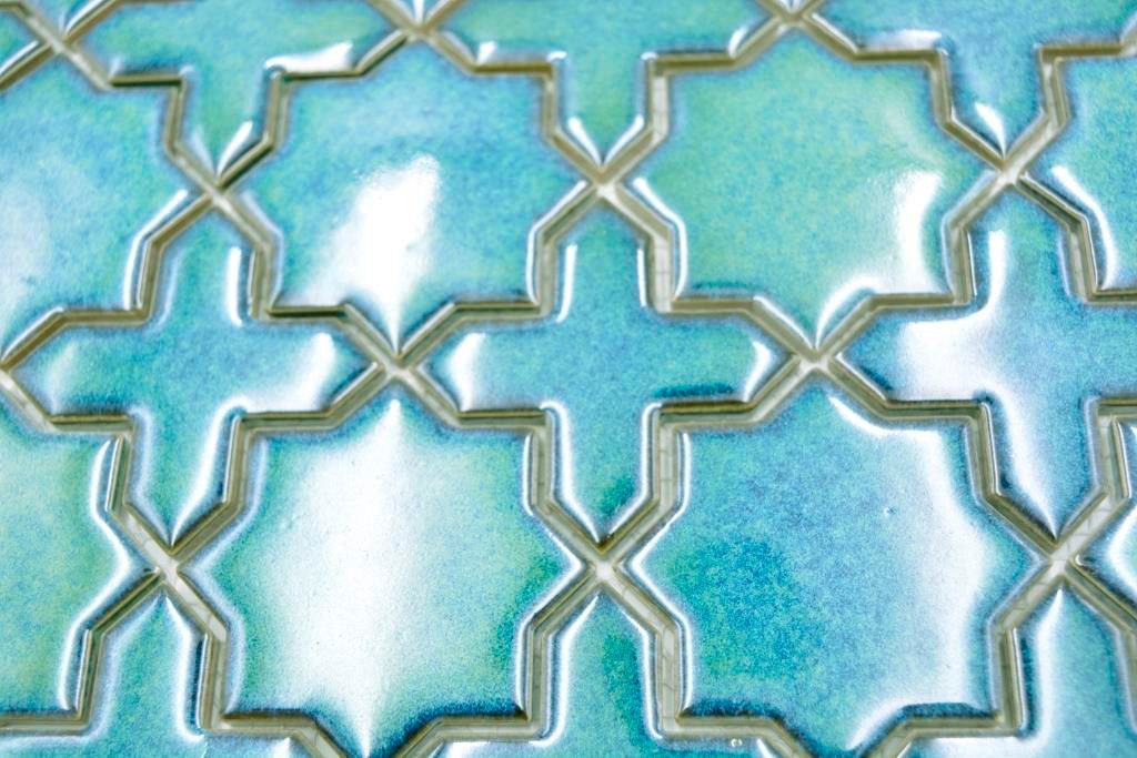 Mosani Mosaikfliesen Stern Mosaikfliese Keramik Mosaik Vintage Retro grün glänzend