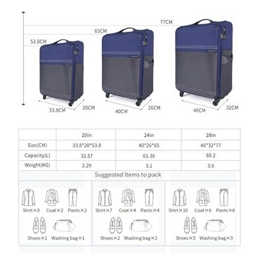 NEWCOM Weichgepäck-Trolley Design Stoffkoffer / Reisekoffer / Weichschalenkoffer, 4 Rollen, 20 Zoll, Super Leicht, Haltbar Weichgepäck