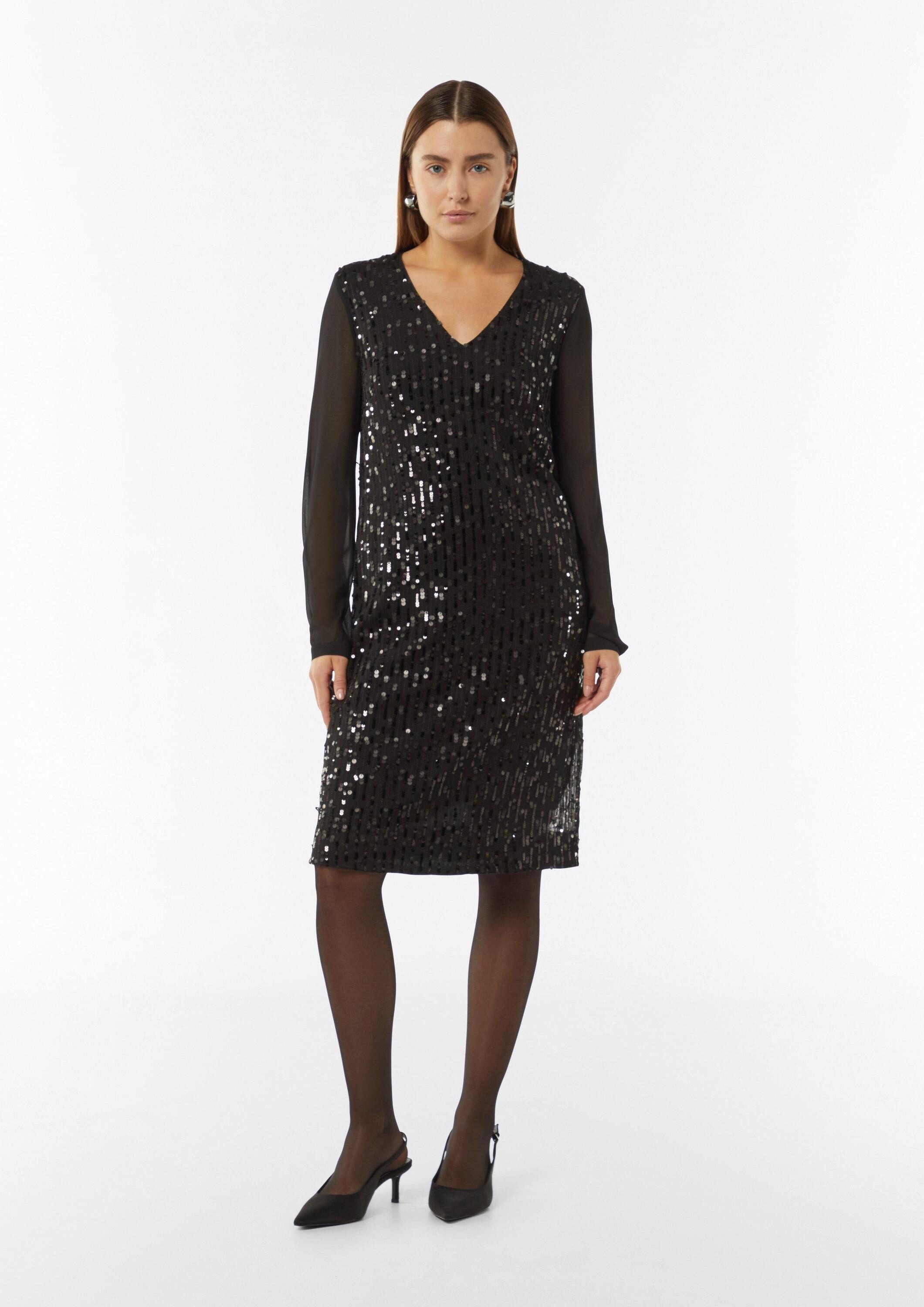 comma Minikleid Kleid Kurzes Paillettenkleid mit Chiffon-Ärmeln