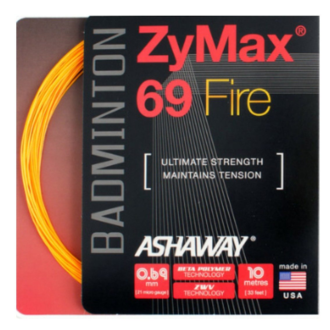 Ashaway Badmintonsaite Zymax 69 Fire orange 10m Set, Saitendicke: 0.69
