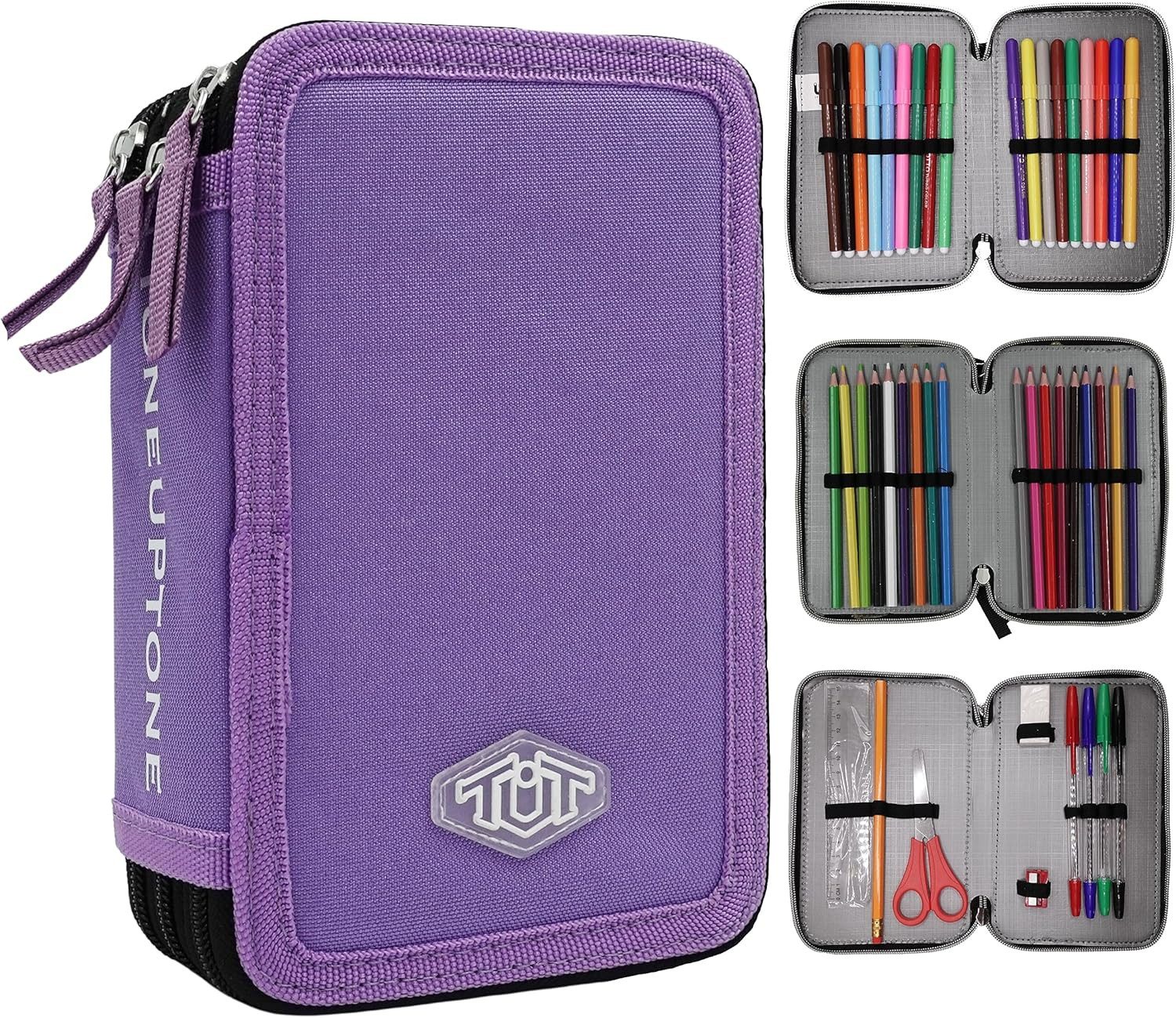 GOLDKIDS Federmäppchen Federmappe Federtasche XXL Schüleretui, (Federtasche Federpenal Schulmäppchen, 1-tlg., ToneUpTone violett 3 Fächer 45-teilig), gefüllt inkl Hausaufgabenheft