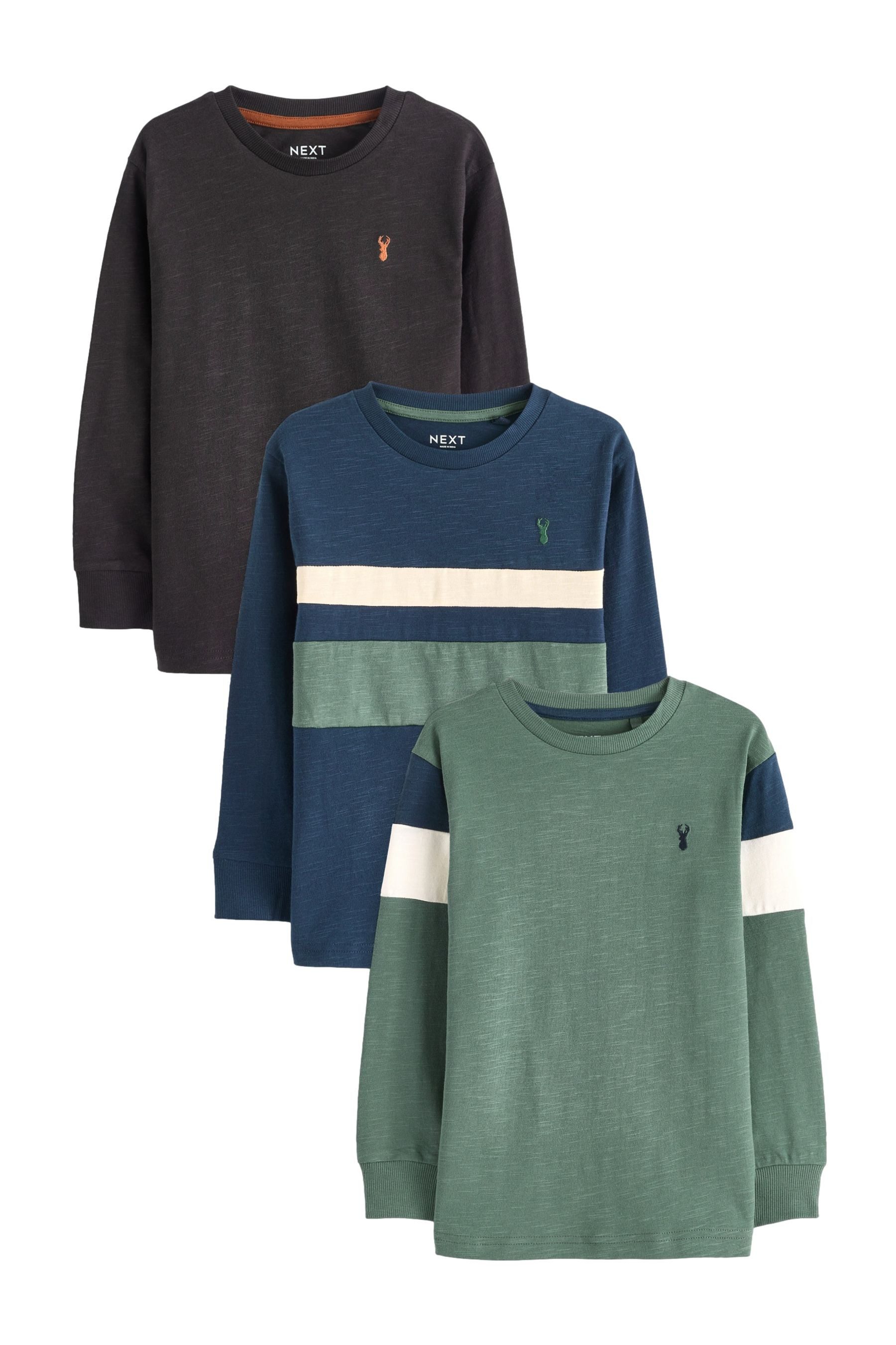 Langarmshirt 3er-Pack Langarmshirts im Farbblockdesign