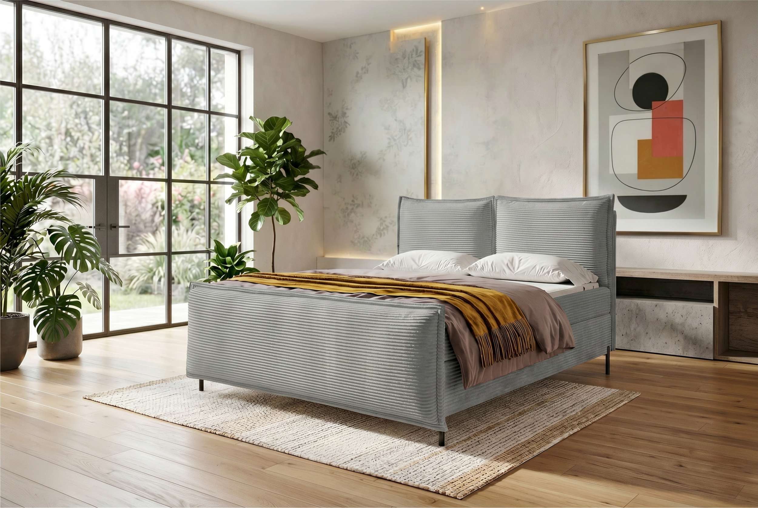 Sofa Dreams Boxspringbett Boxspringbett Elysio Plus (Schlafzimmerbett, Bett), 140/160/180/200x200 cm, in Cord POSO, mit Topper, Bettkasten