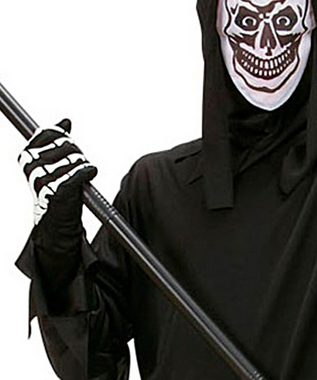 Karneval-Klamotten Kostüm Horror Kinder Gewand mit Kapuze u Totenkopfmaske, Halloween Kapuzenumhang Der Tod schwarz mit Maske