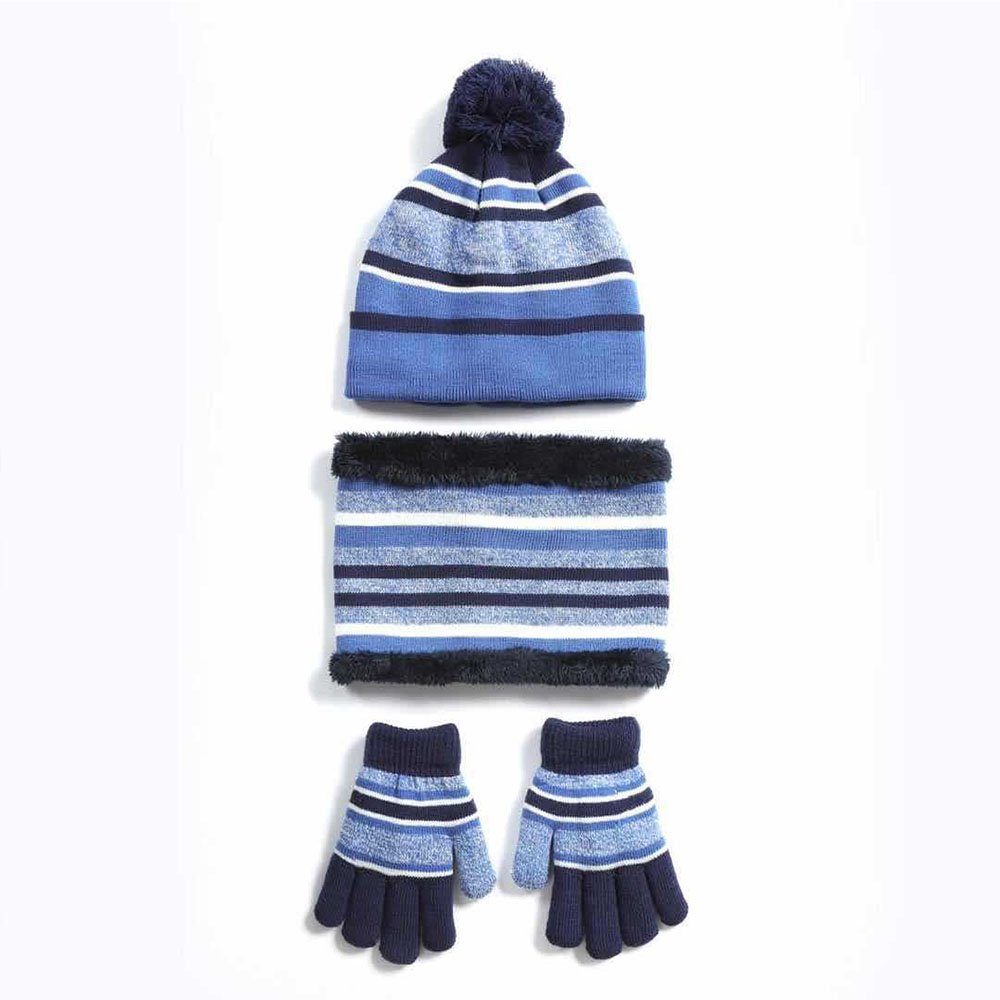 CTGtree Mütze & Schal Knit Mütze Schal Handschuhe Set für Kinder Winter Accessoires Blau