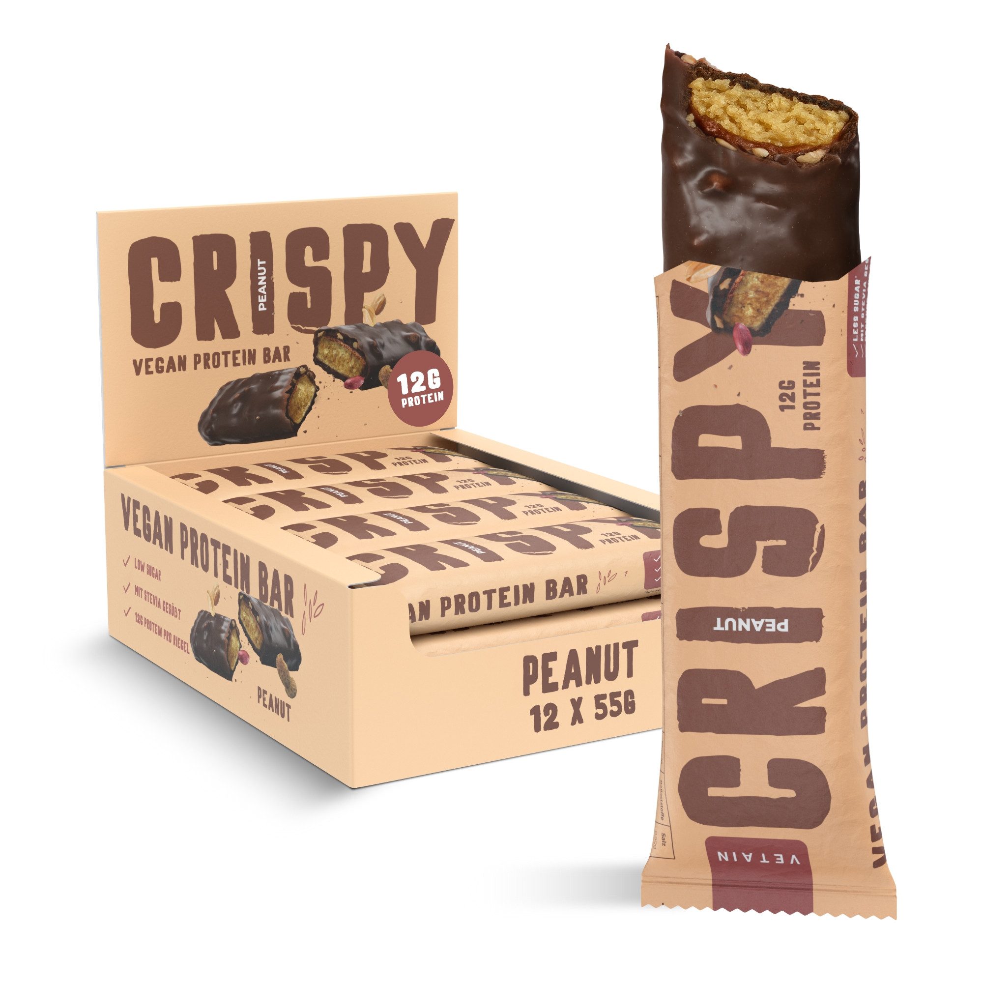 VETAIN Vegan Proteinriegel - 12g Protein pro Riegel - Riegel, 12 er - frei von Sucralose & Maltit à 55 g, 100% cleane Zutaten, frei von Sucralose & Maltit