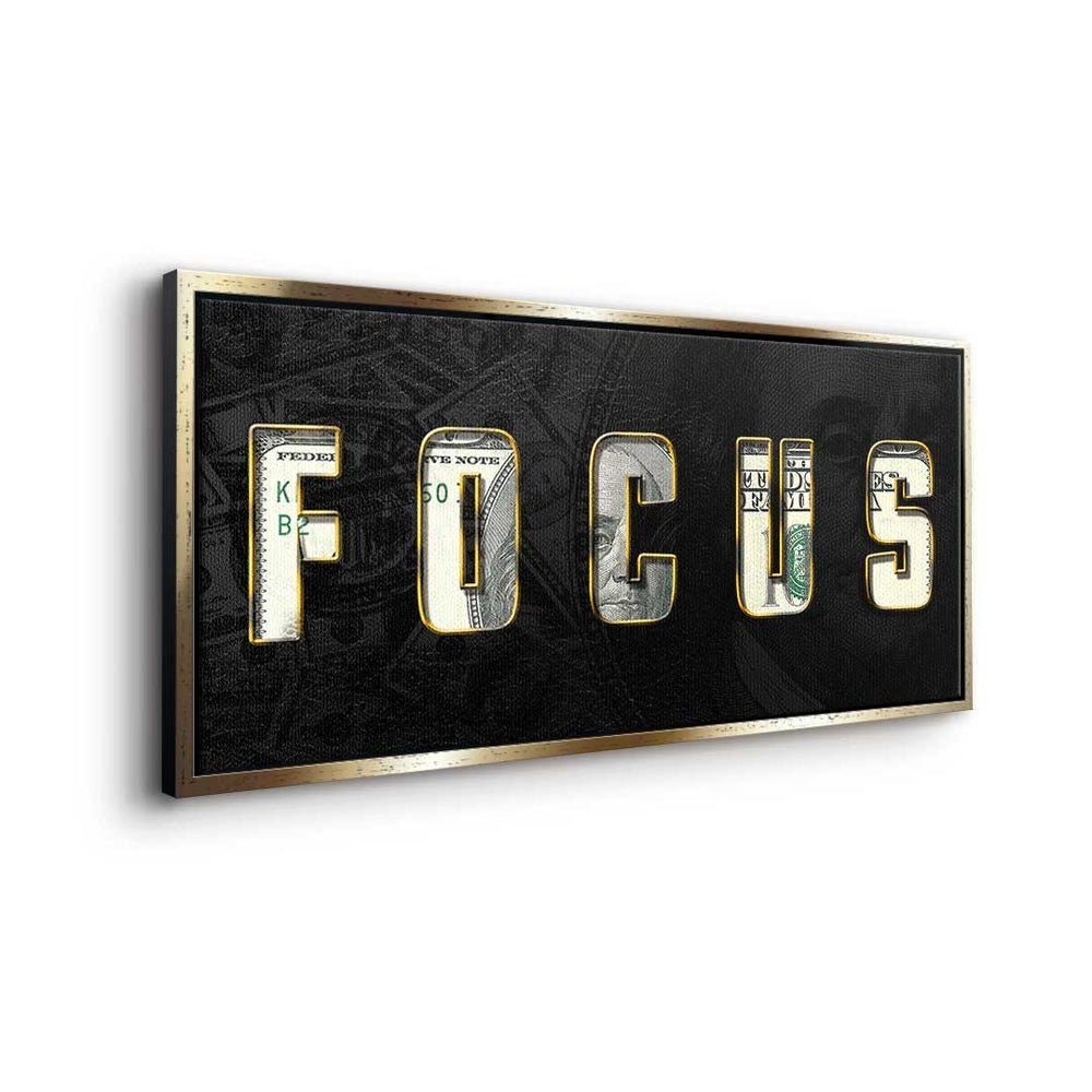 DOTCOMCANVAS® Leinwandbild, Premium Motivationsbild silberner Rahmen - - FOCUS elegant Work - hard