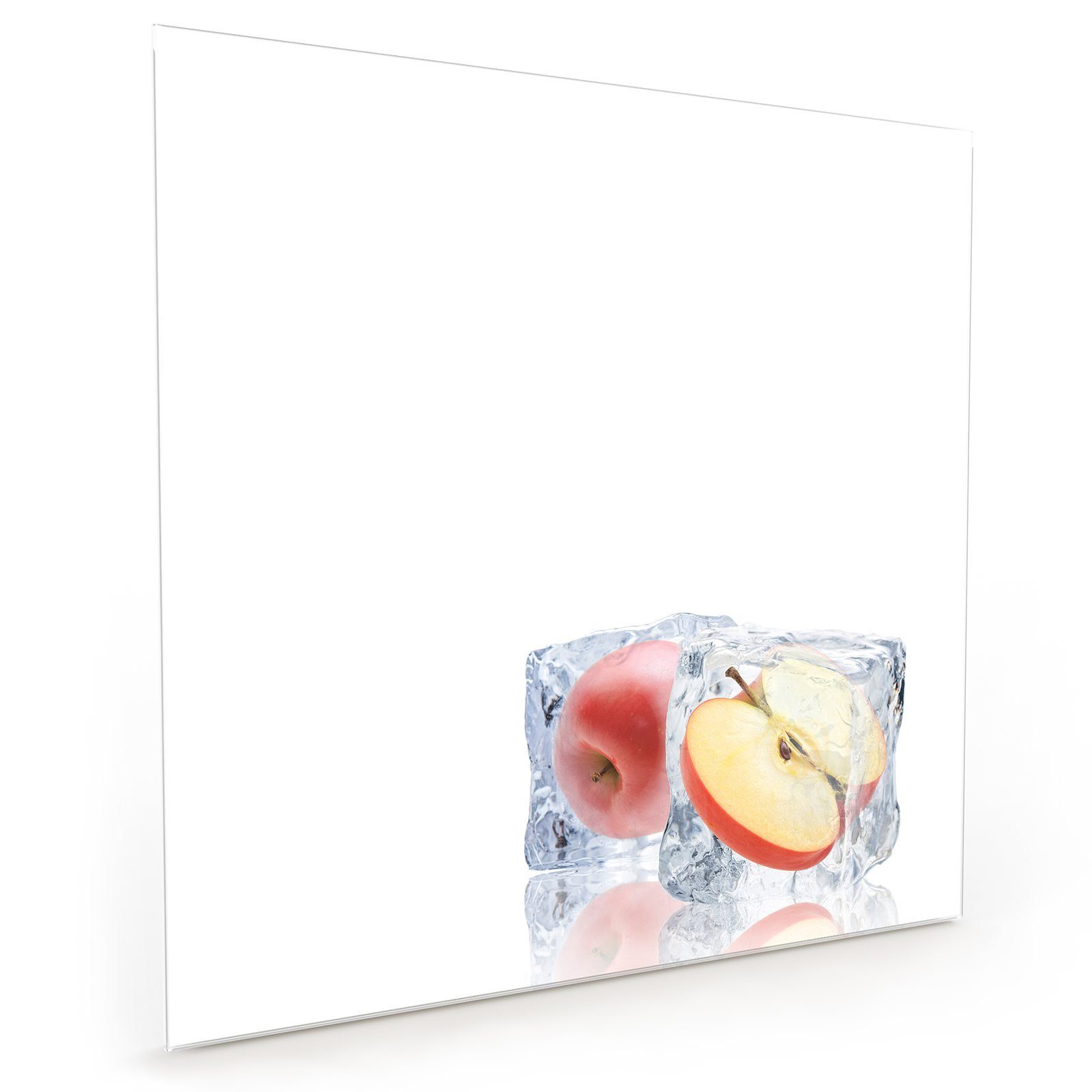 Primedeco Küchenrückwand Küchenrückwand Spritzschutz Glas mit Motiv Äpfel in Eiswürfel
