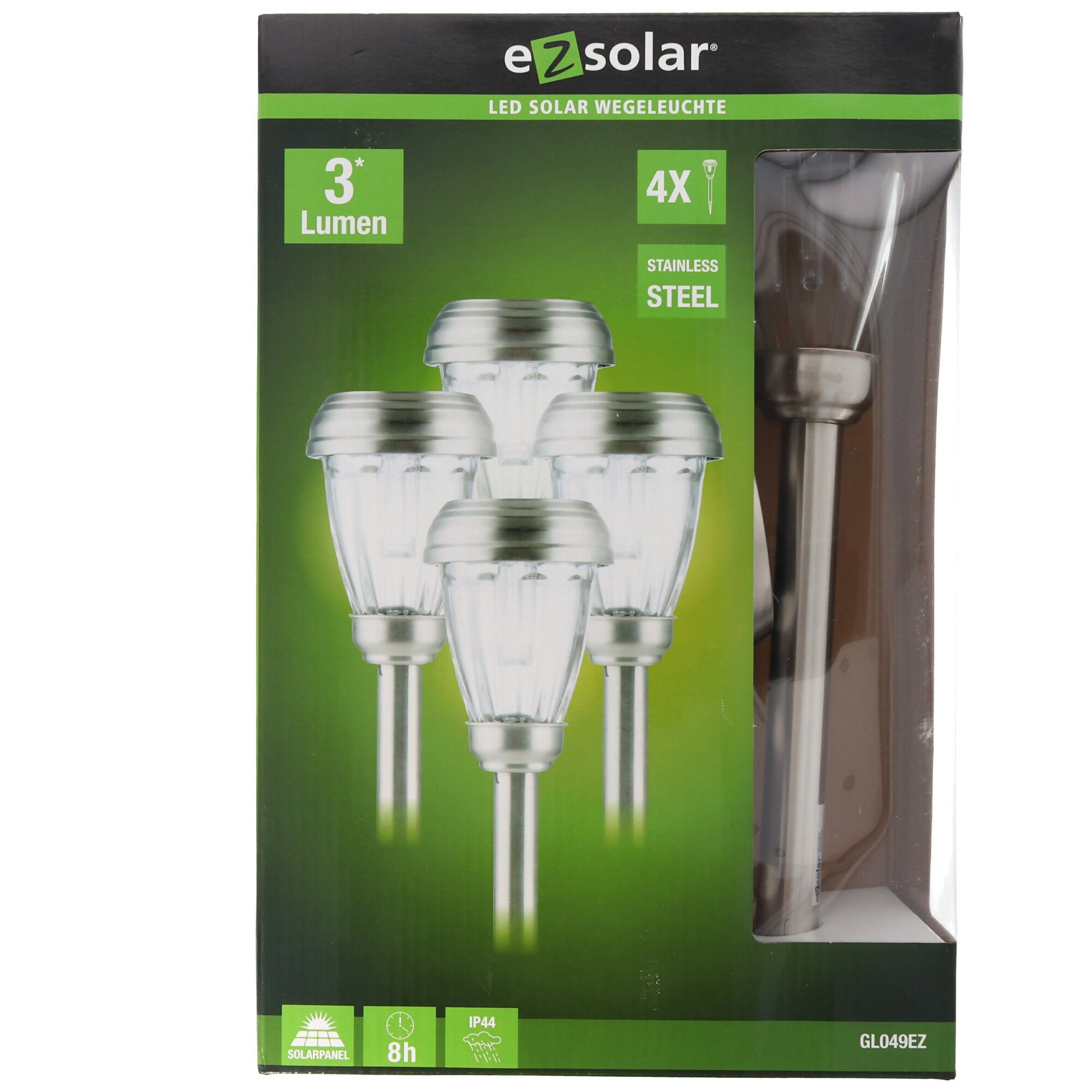 EZ SOLAR LED Taschenlampe 4er Set LED Solar-Wegeleuchte mit bis zu 3 Lumen, rostfreier Edelstah
