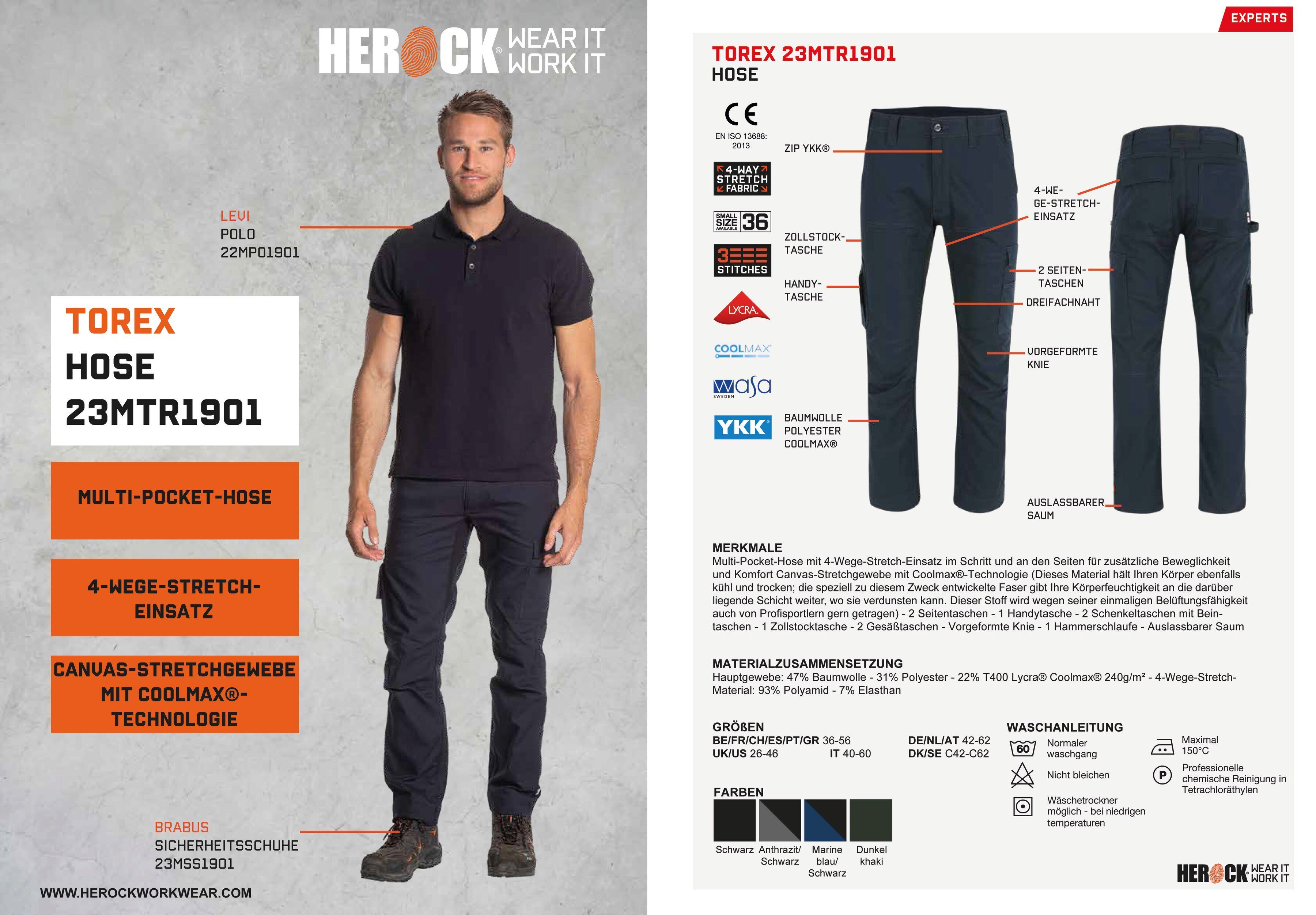 4-Wege-Stretch, mit Multi-Pocket, Arbeitshose Coolmax®-Technologie Torex Herock