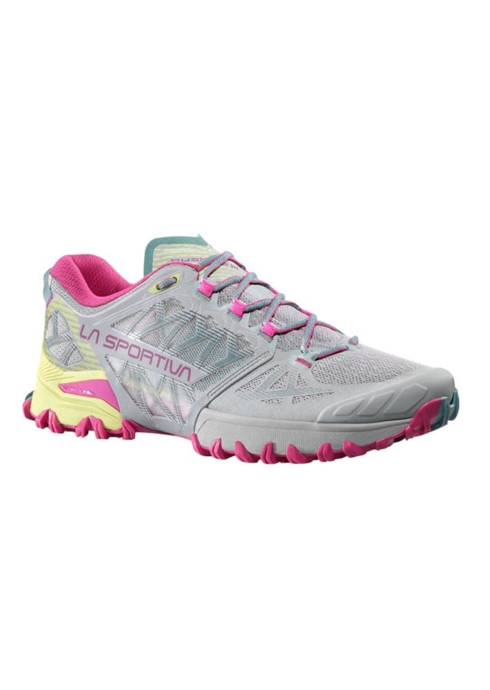 Trail-Laufschuhe Bushido III grau/violett/gelb Damen Wanderschuh