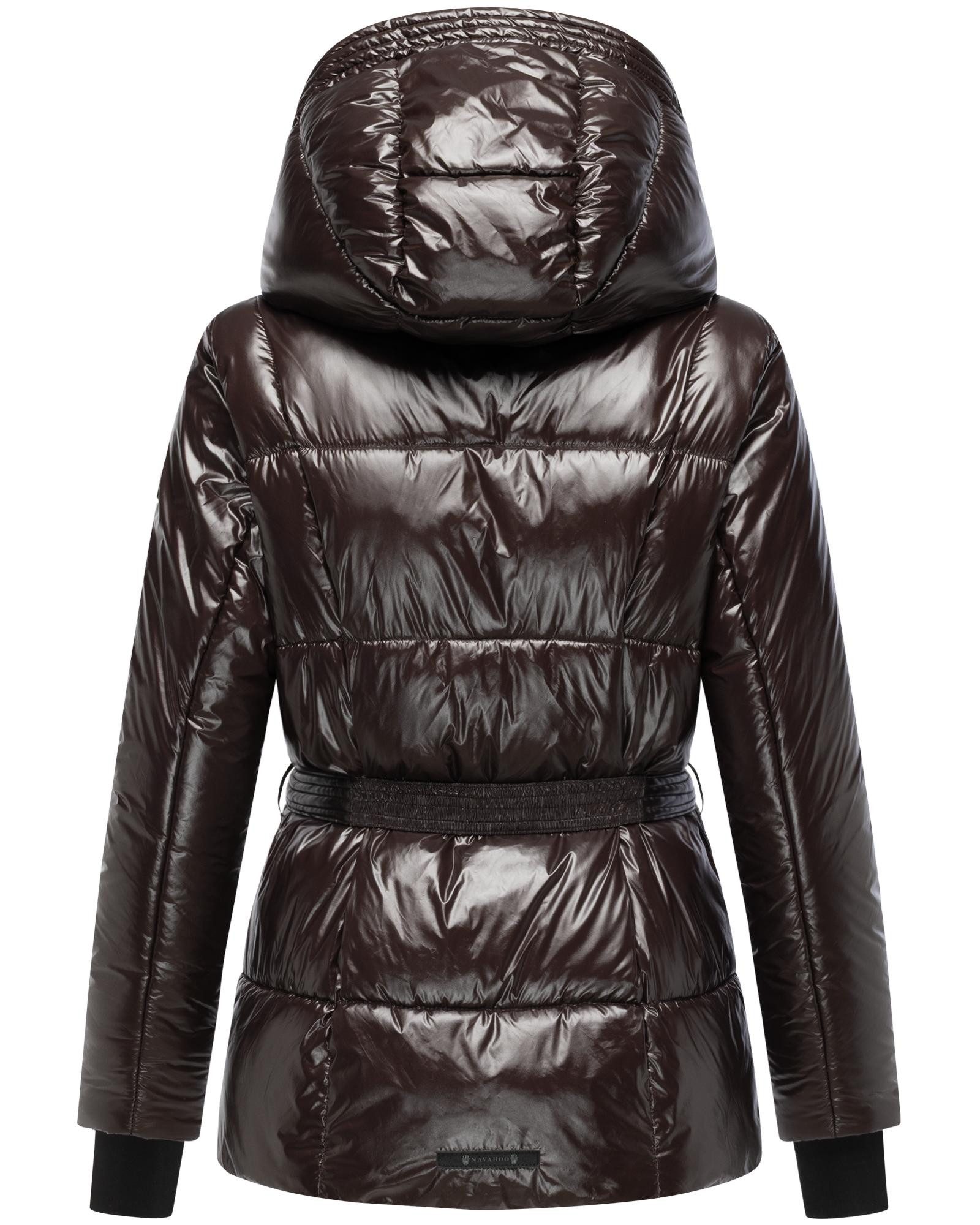 Navahoo Steppjacke Eisglanz 14 Glänzende Damen Winterjacke mit Taillengürtel