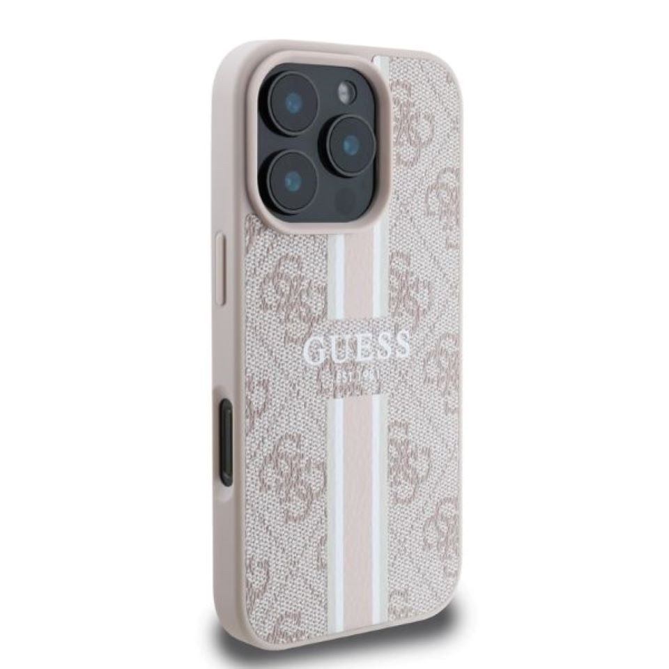 Guess Handyhülle iPhone 16 Pro Max Kunstleder rosa Logo MagSafe kompatibel 6,9 Zoll, Kantenschutz
