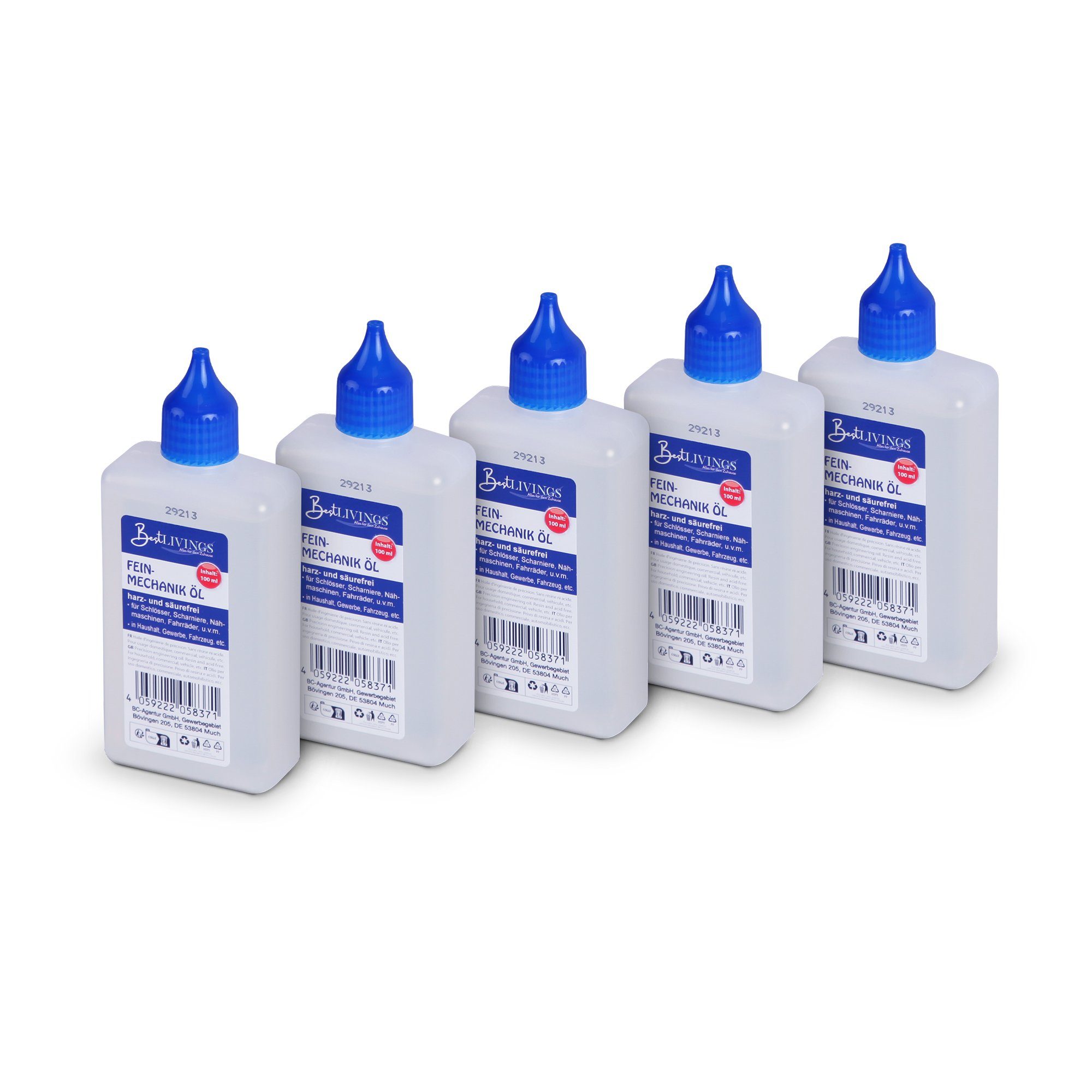 Bestlivings Universalöl Flasche, 500 ml, (5 x 100ml), für Haushalt, Gewerbe, Fahrzeug & Garten, Harzt nicht, geruchsneutral