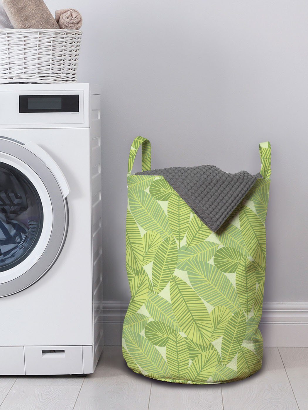 Kordelzugverschluss Simplistic mit Wäschekorb für Griffen Wäschesäckchen Botanisch Abakuhaus Waschsalons, Palmblätter