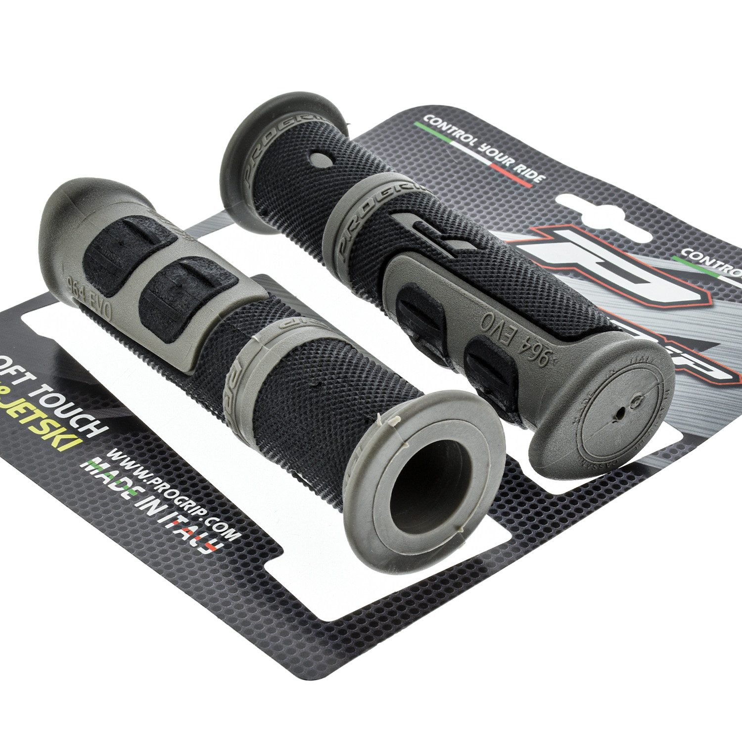 PROGRIP Fahrradlenkergriff Motorrad Griffgummi Lenkergriffe 964 Grau Schwarz Gummi 22mm (Paar), für Motorrad, Roller, Scooter, Quad, Cross